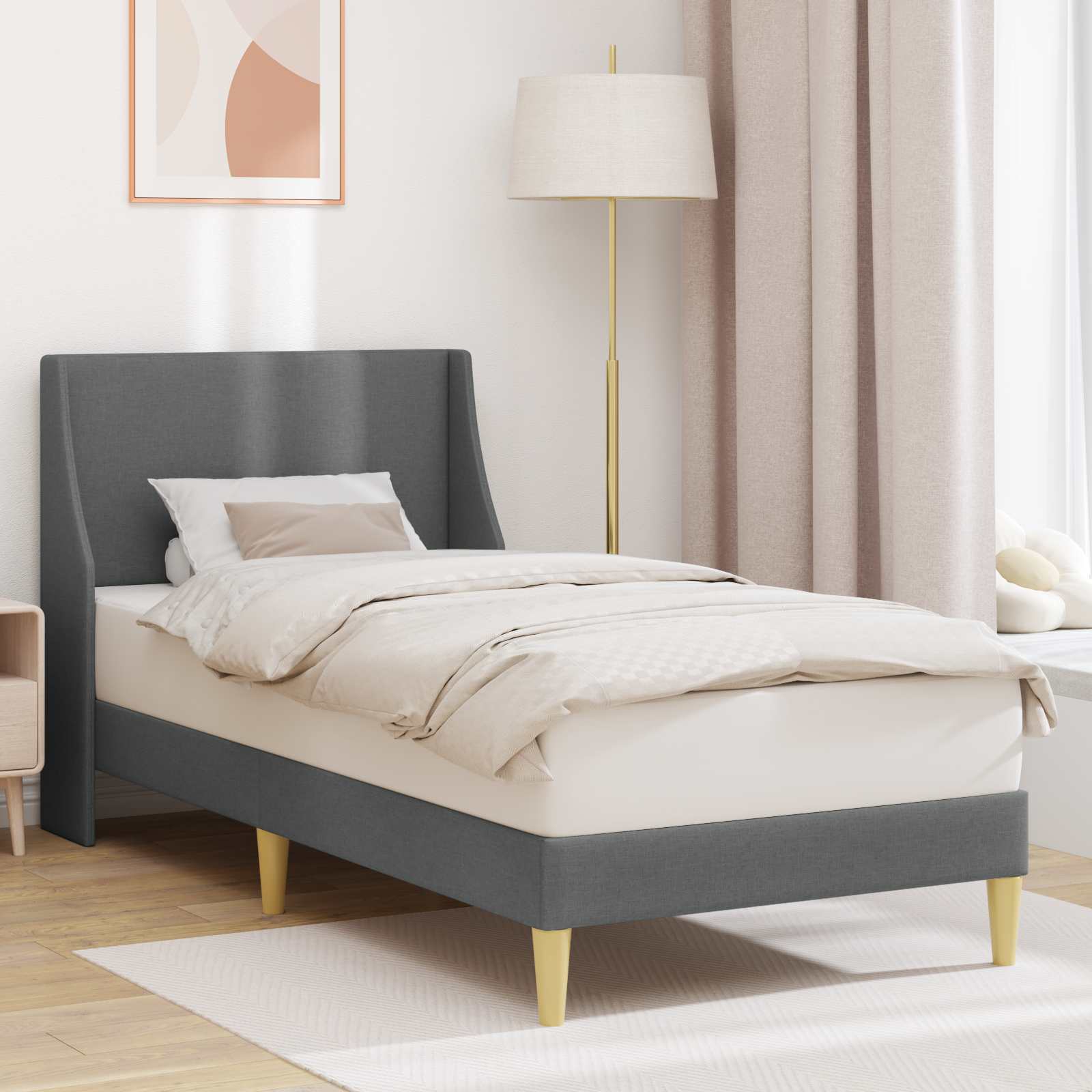 Bettrahmen Uni mit Kopfteil Dunkelgrau 100 x 200 cm Stoff