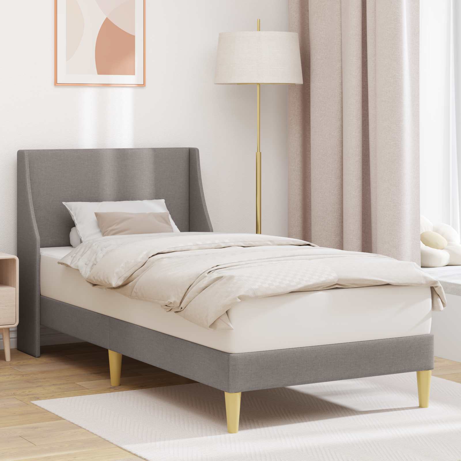 Bettrahmen Uni mit Kopfteil Taupe 100 x 200 cm Stoff