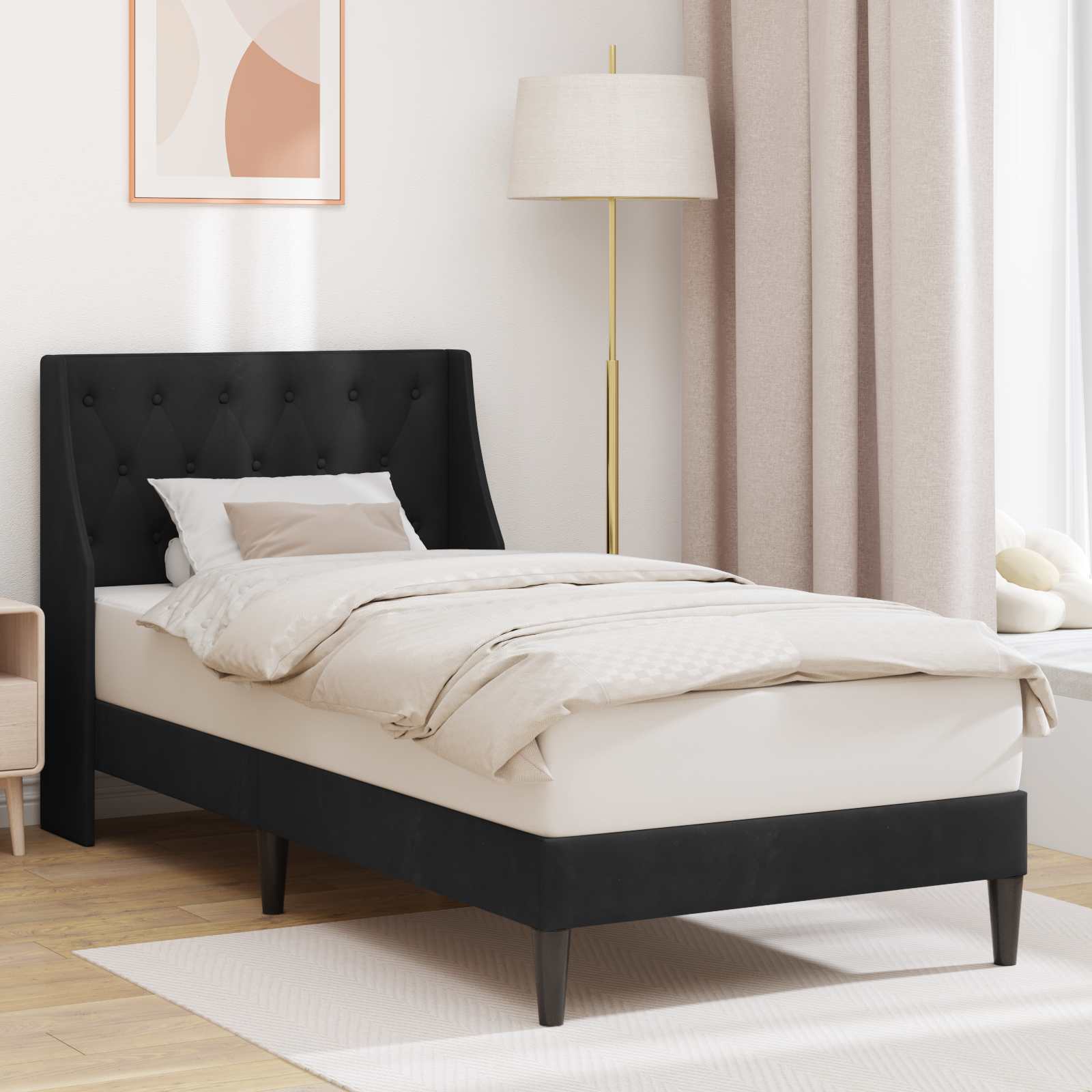 Bettrahmen mit Kopfteil Schwarz 90 x 200 cm Samt
