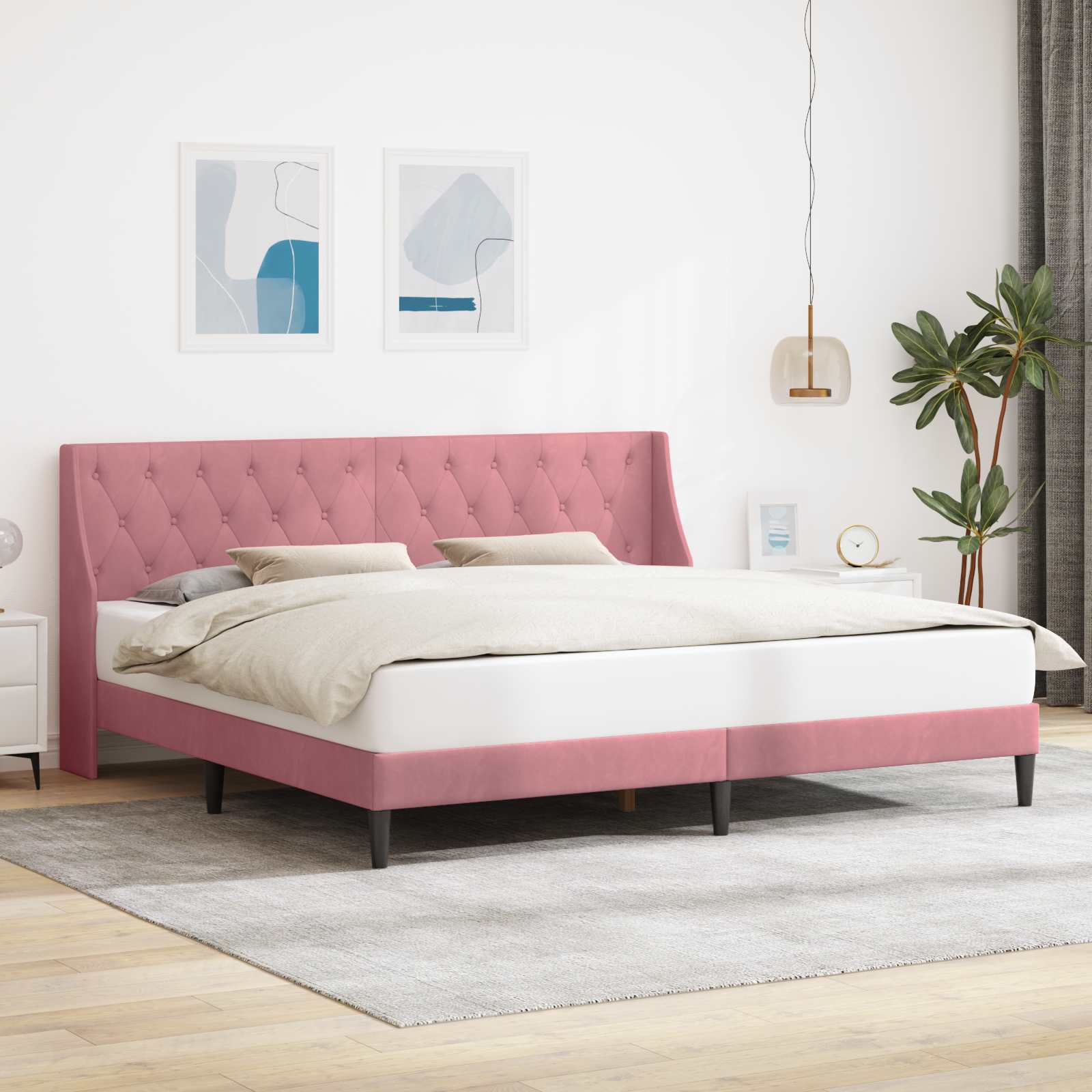 Bettrahmen mit Kopfteil Rosa 200 x 200 cm Samt