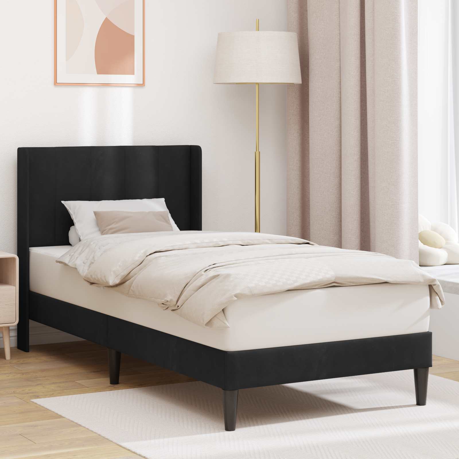Bettrahmen mit Kopfteil Schwarz 90 x 200 cm Samt