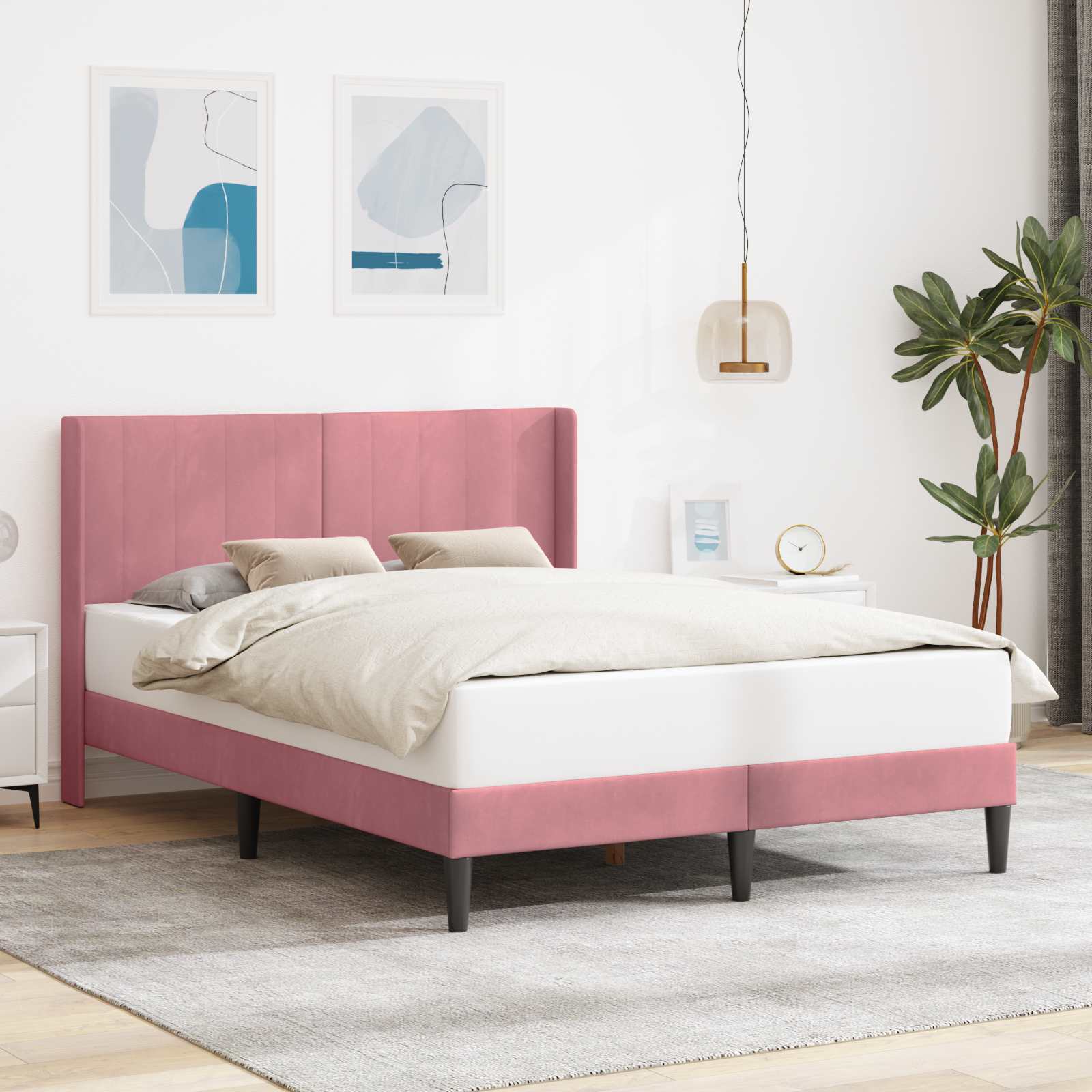 Bettrahmen mit Kopfteil Rosa 140 x 190 cm Samt