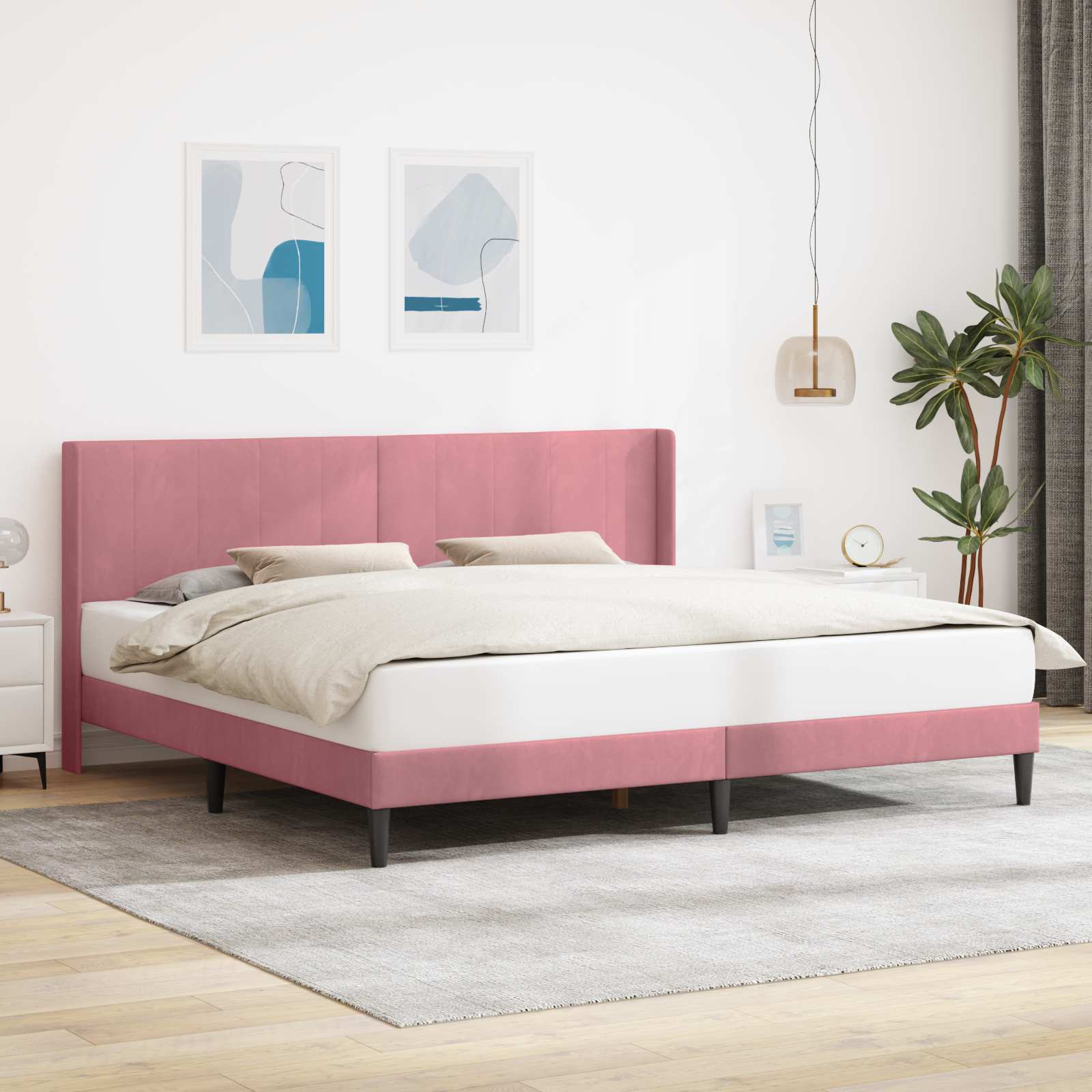 Bettrahmen mit Kopfteil Rosa 200 x 200 cm Samt