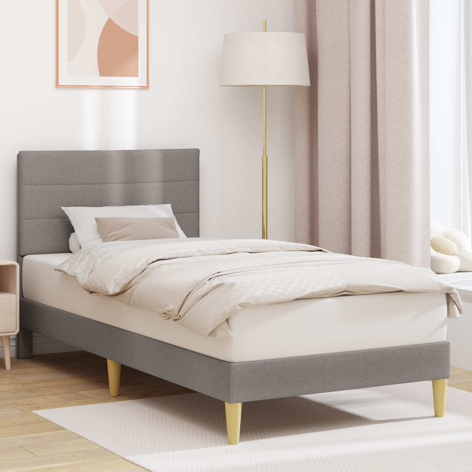 Bettrahmen mit Kopfteil Taupe 100 x 200 cm Stoff