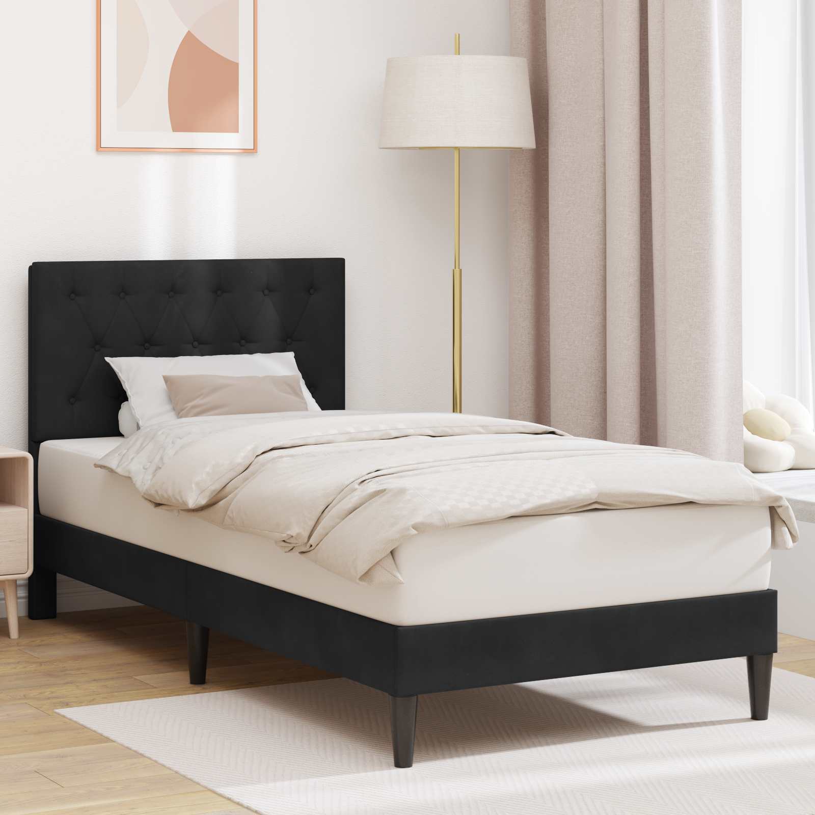 Bettrahmen mit Kopfteil Schwarz 90 x 200 cm Samt