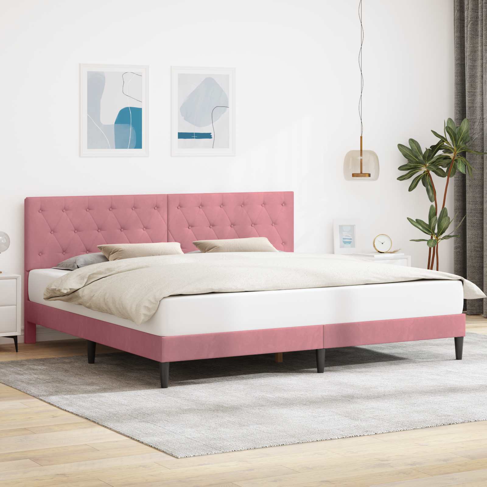 Bettrahmen mit Kopfteil Rosa 200 x 200 cm Samt