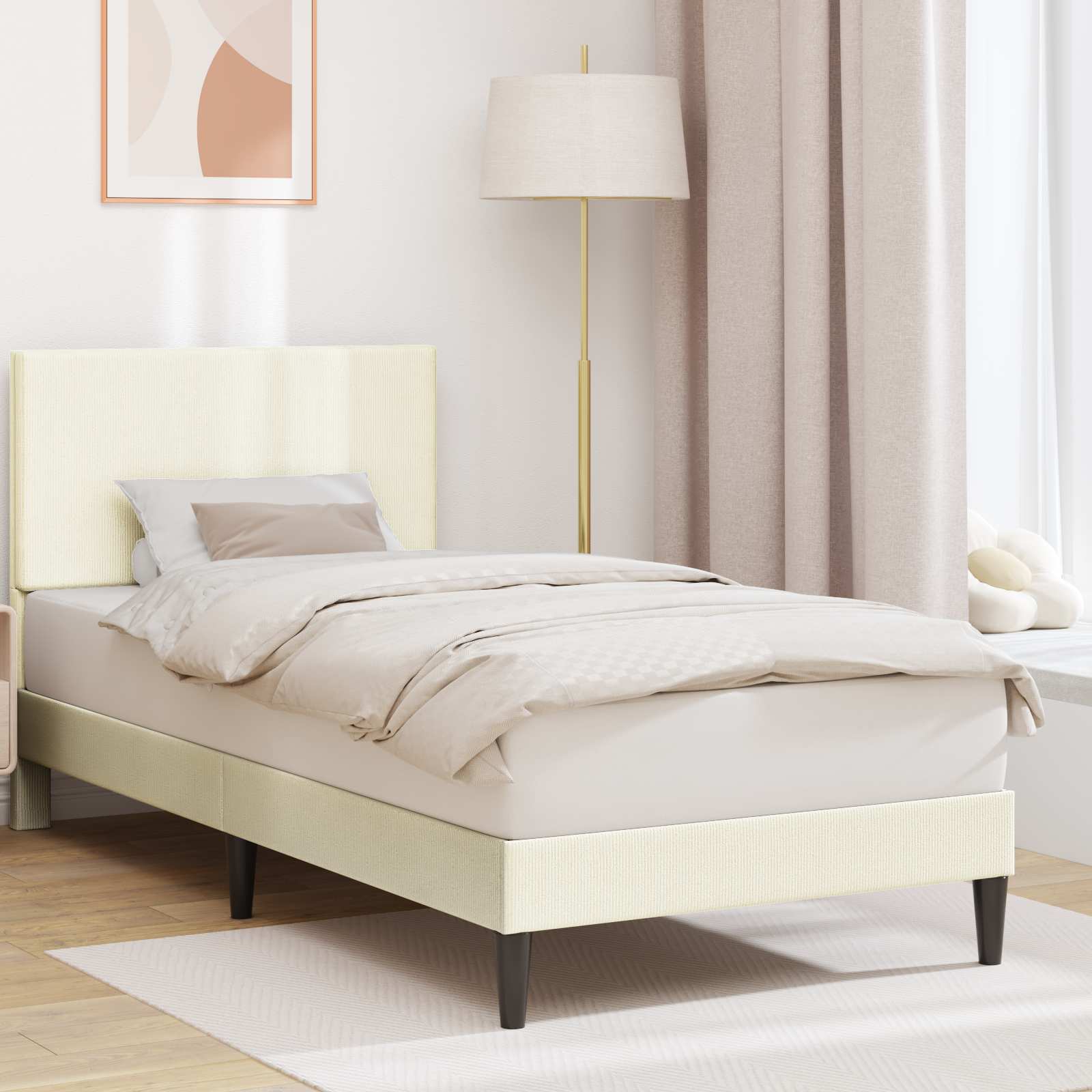 Bettrahmen mit Kopfteil Creme 100 x 200 cm Cordstoff