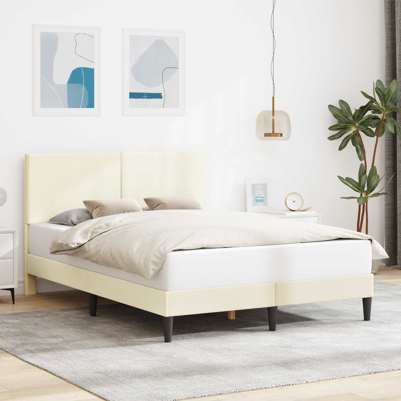 Bettrahmen mit Kopfteil Creme 140 x 200 cm Cordstoff