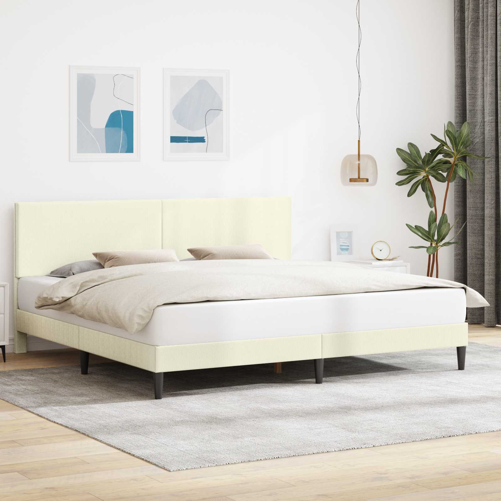 Bettrahmen mit Kopfteil Creme 200 x 200 cm Cordstoff