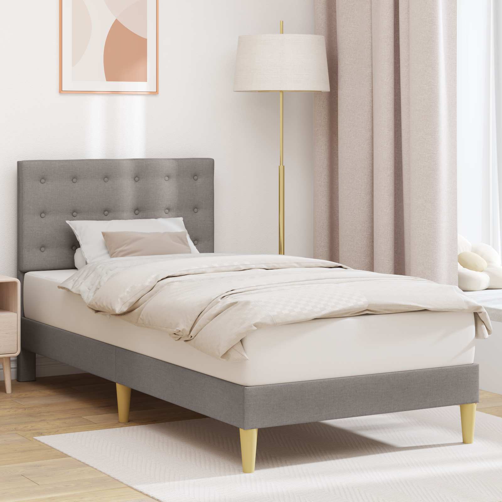 Bettrahmen mit Kopfteil Taupe 90 x 190 cm Stoff
