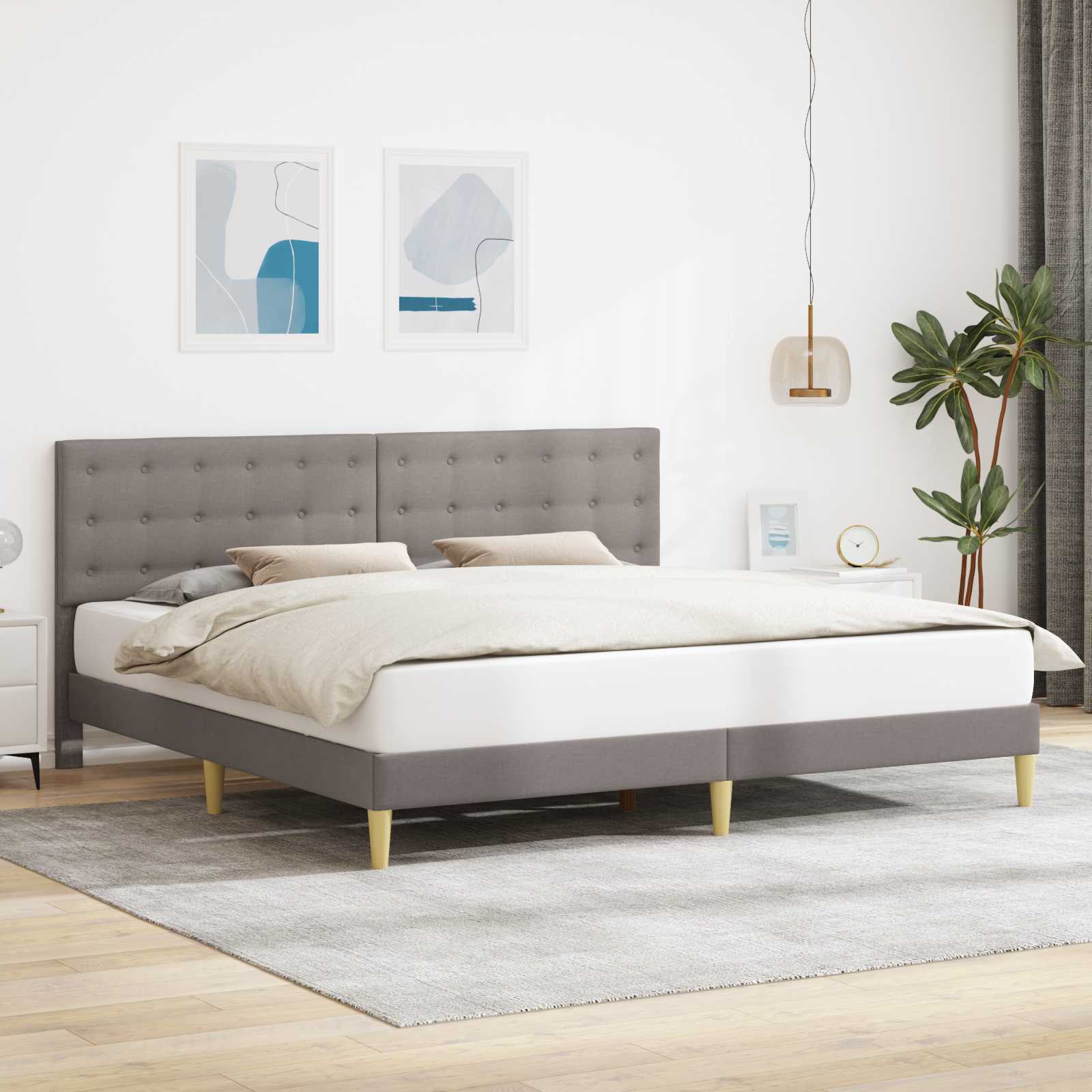Bettrahmen mit Kopfteil Taupe 180 x 200 cm Stoff