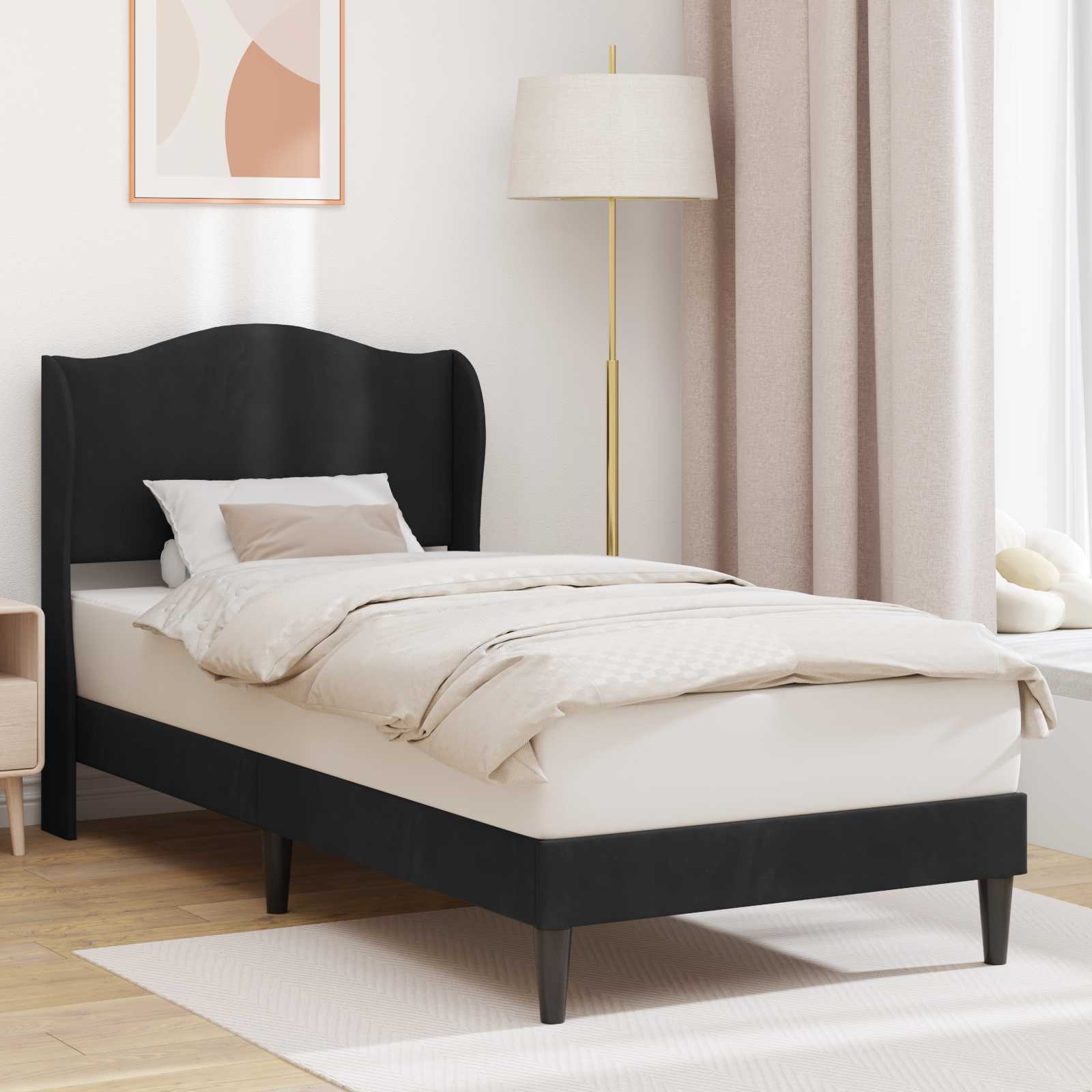 Bettrahmen mit Kopfteil Schwarz 90 x 200 cm Samt