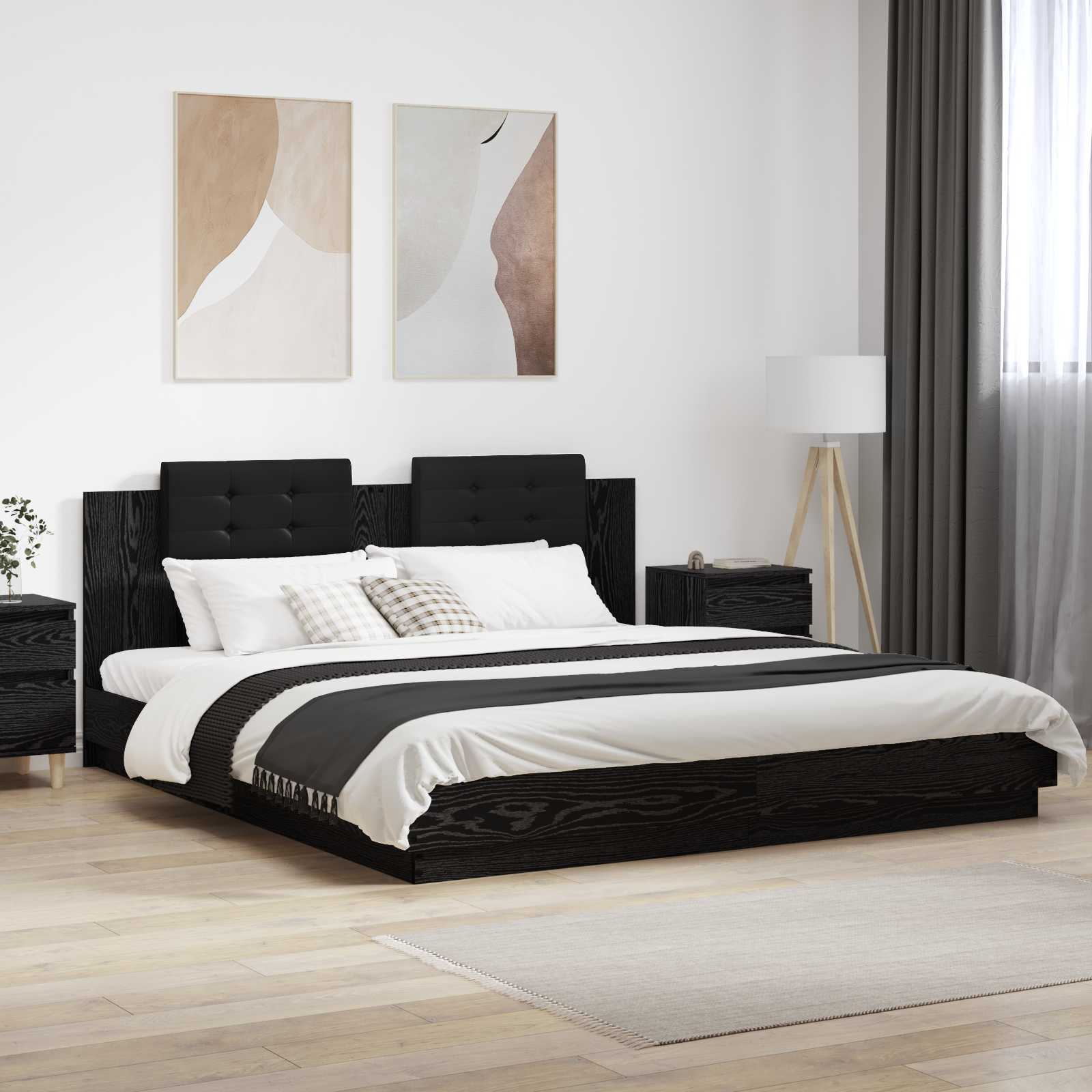 Bettgestell mit Kopfteil Schwarz Eichen-Optik 180 x 200 cm