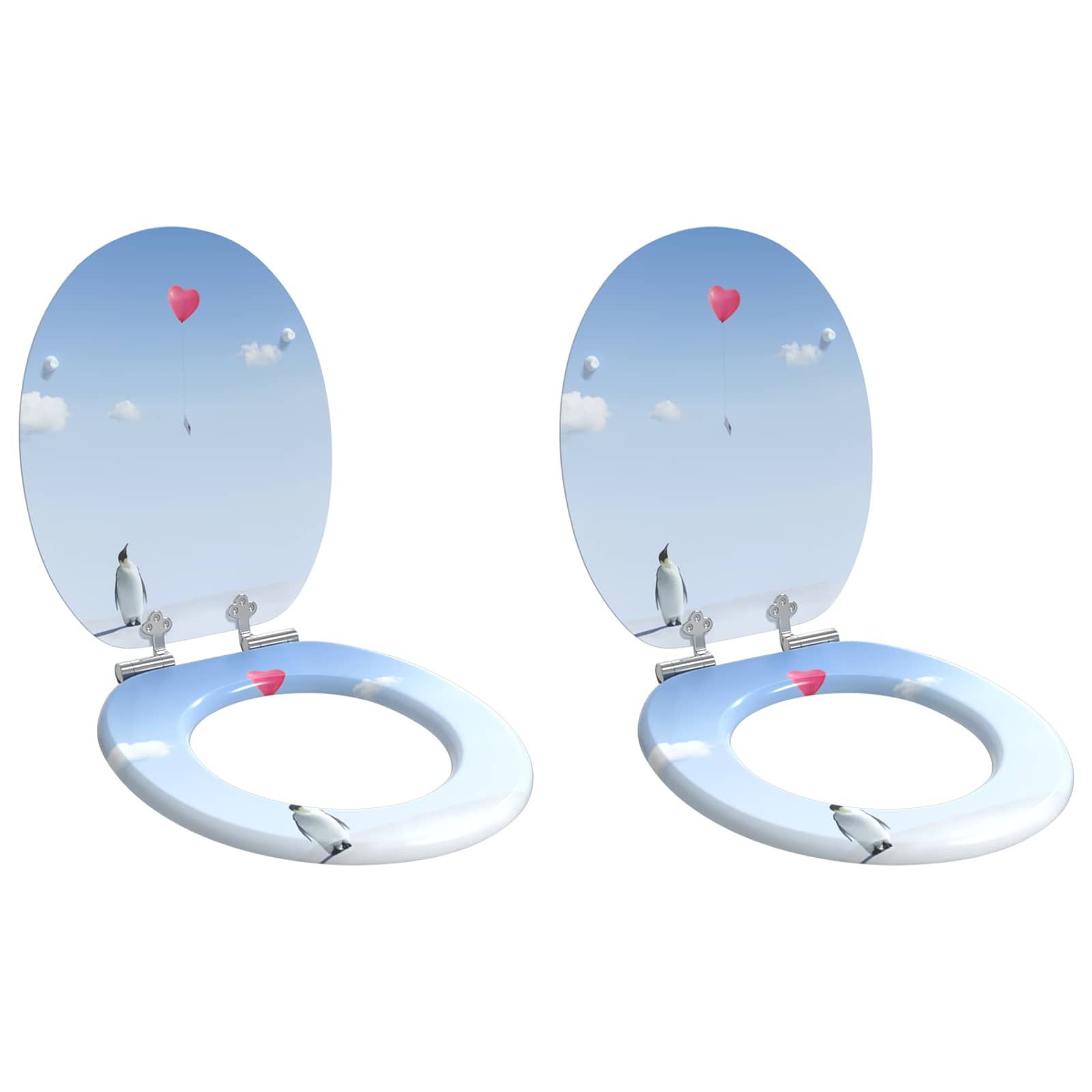 Soft-Close Toilet Seat 2 Stk. Blau 44 x 38 cm MDF-Platte