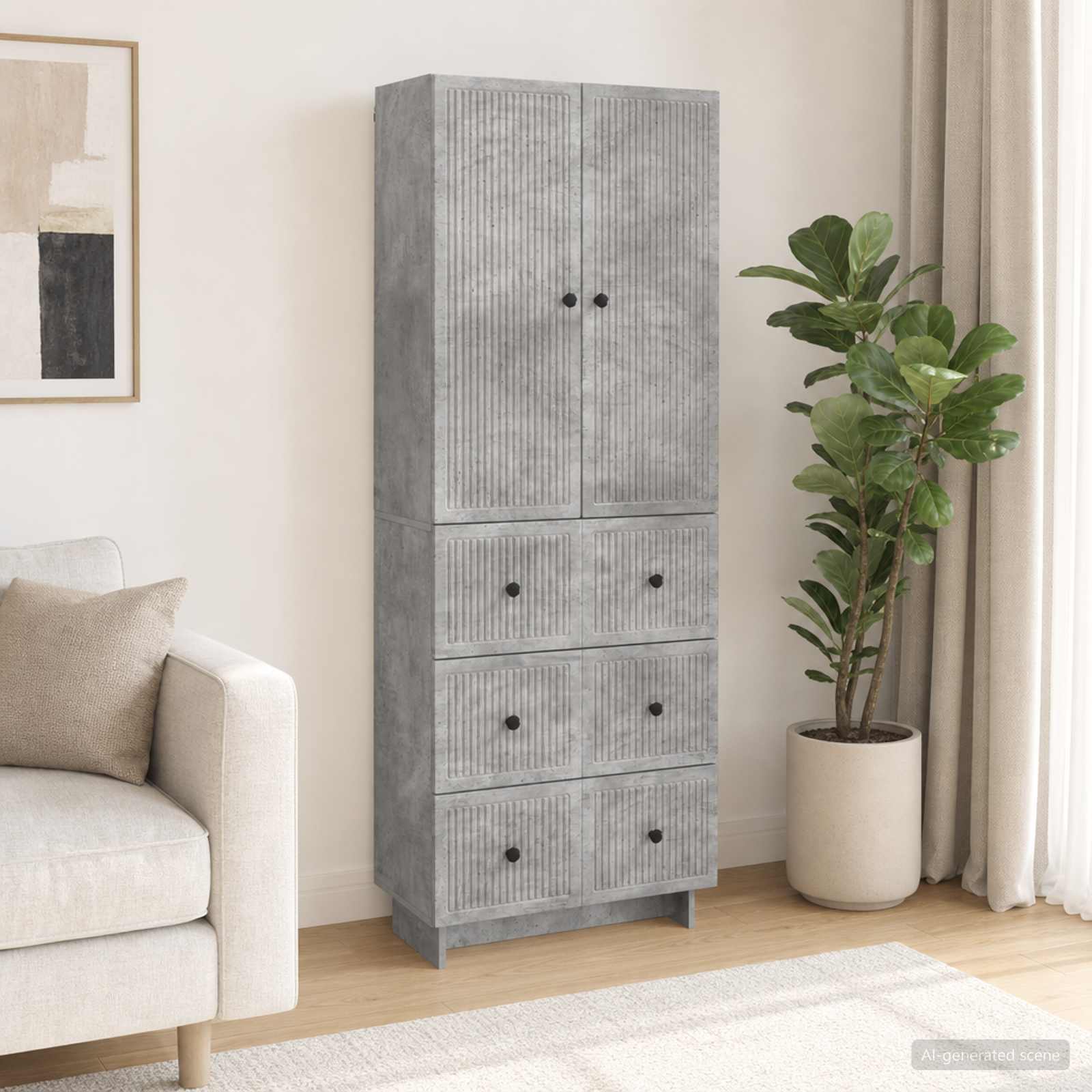 Schrankset 2 stk. Betongrau Holzwerkstoff