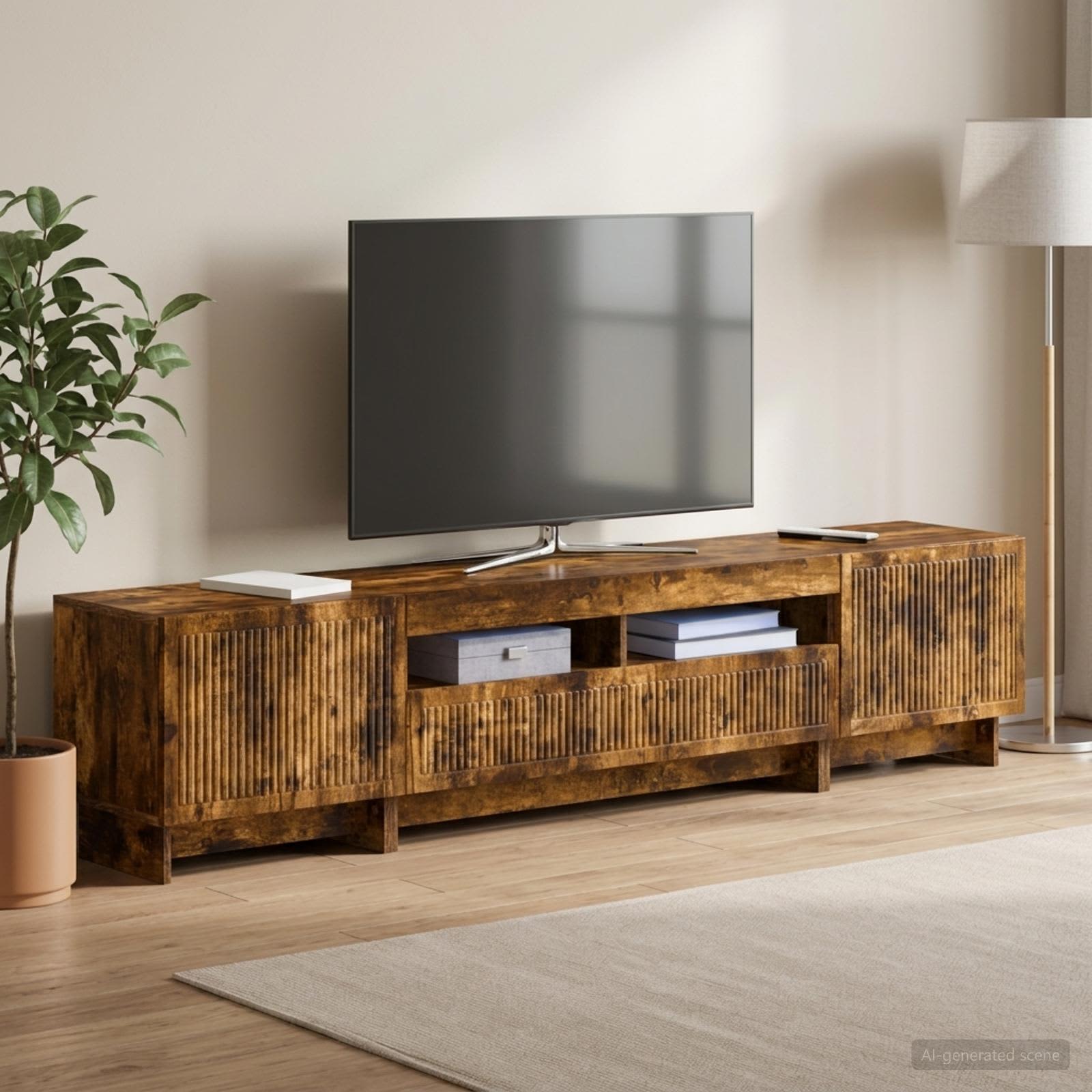5-teiliges LED TV Schrank Raucheiche Holzwerkstoff