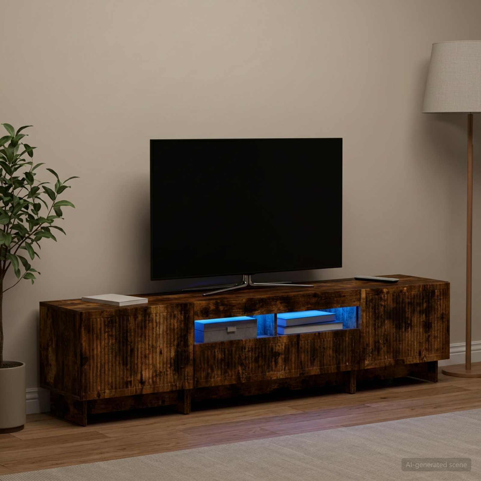 5-teiliges LED TV Schrank Raucheiche Holzwerkstoff