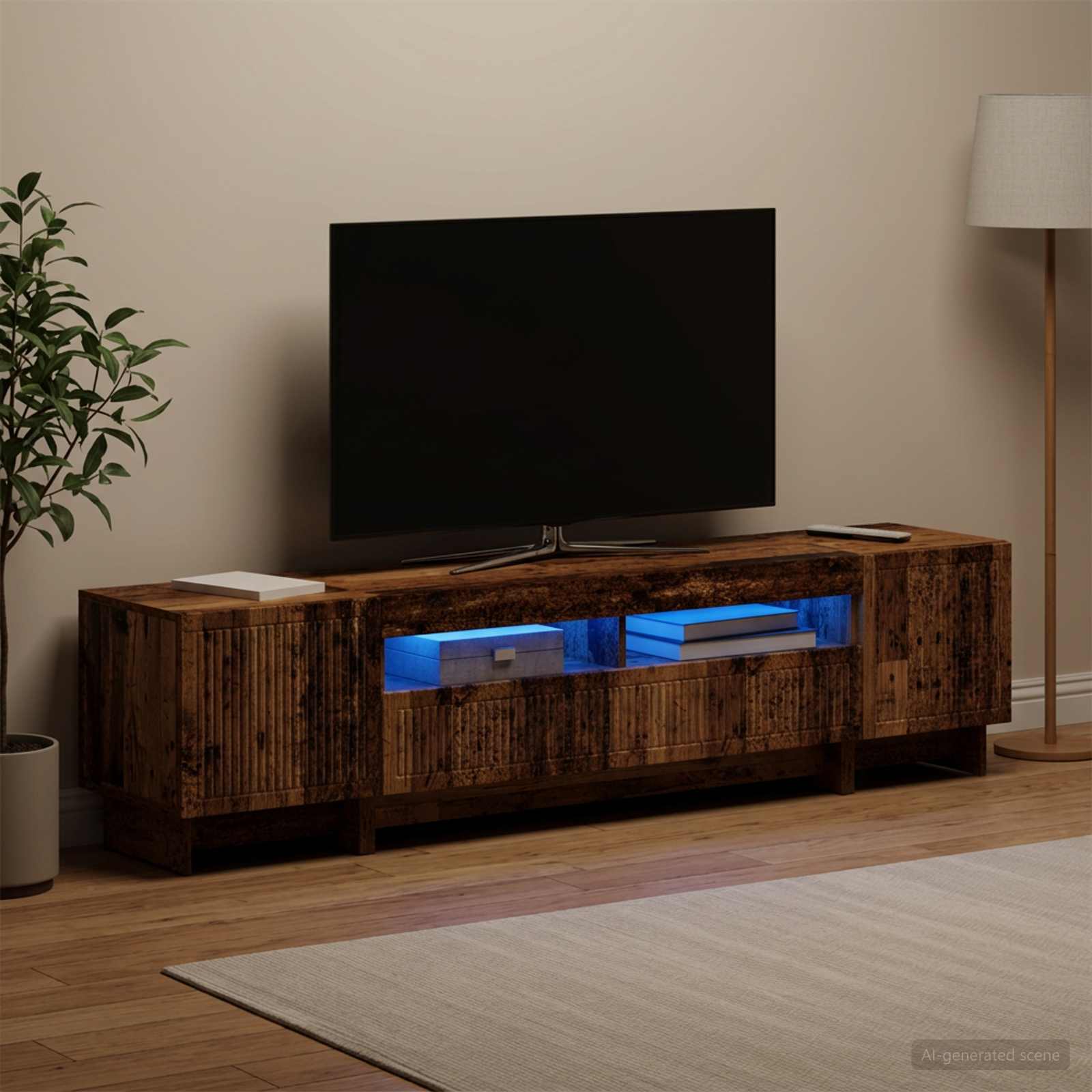 5-teiliges LED TV Schrank Altholz Holzwerkstoff