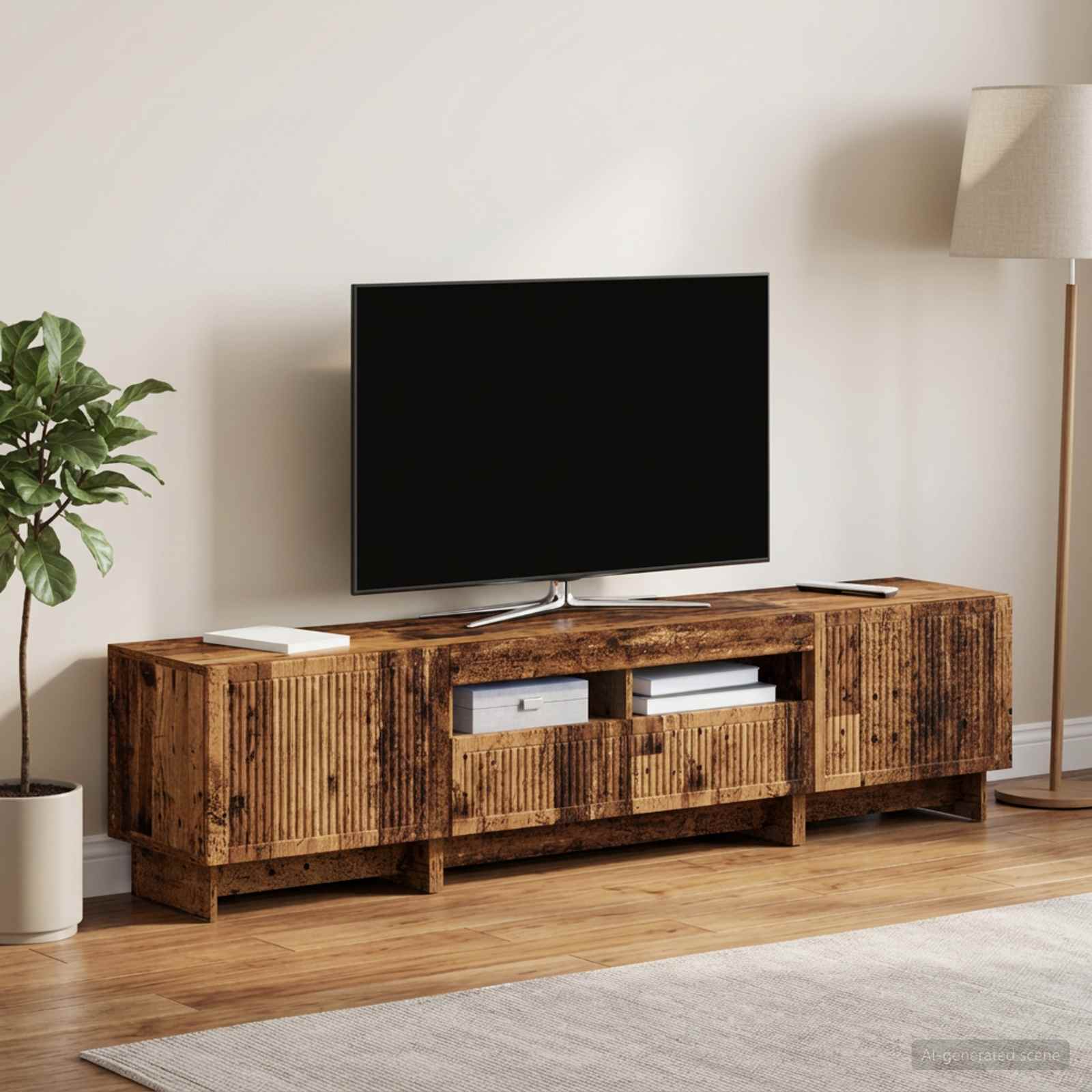 5-teiliges LED TV Schrank Altholz Holzwerkstoff