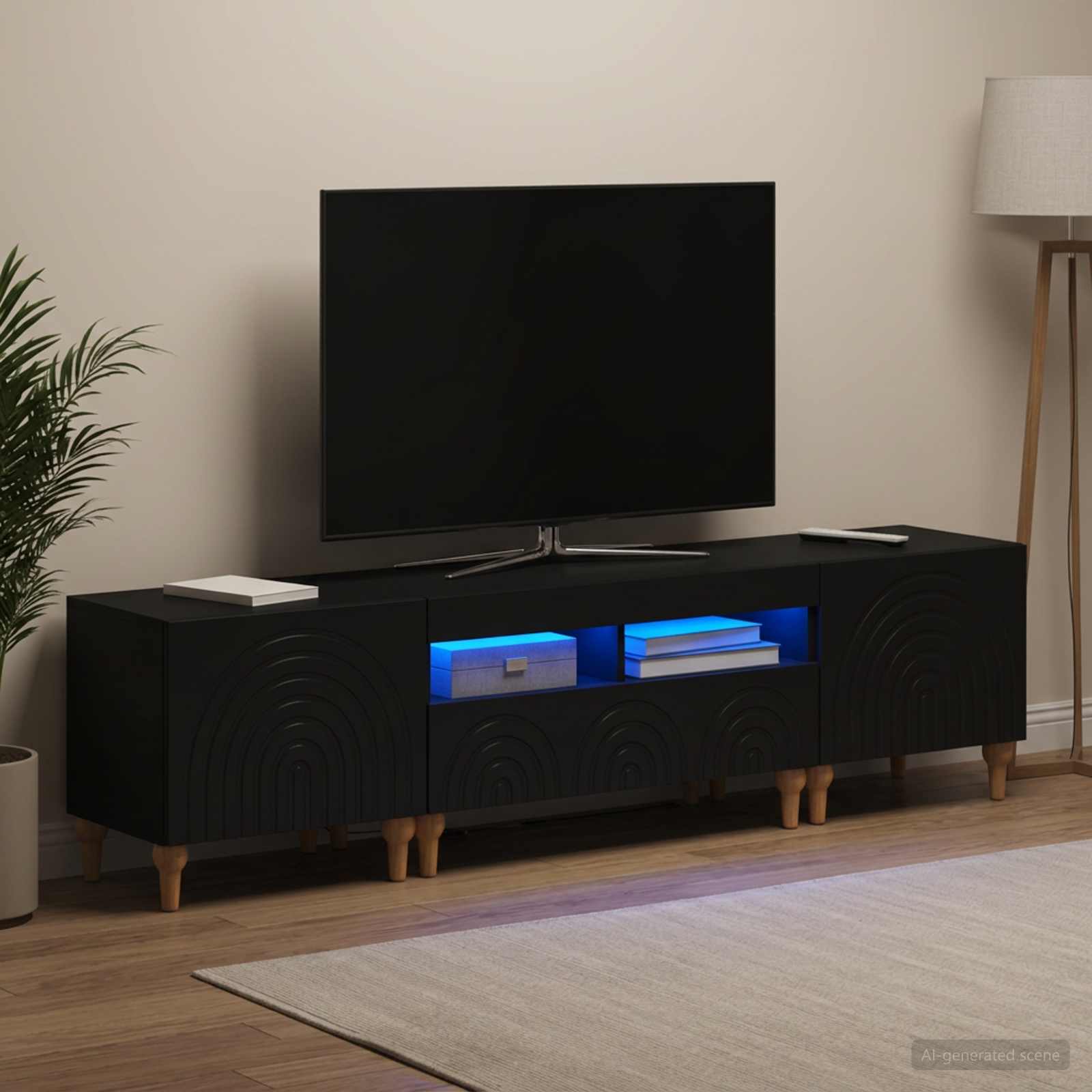 3-teiliges LED TV Regal Schwarz Holzwerkstoff