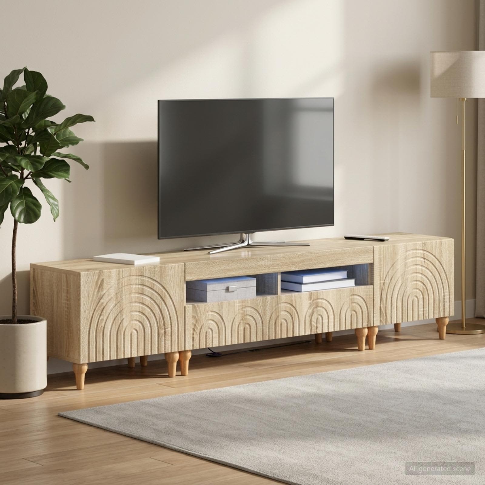 3-teiliges LED TV Regal Sonoma-Eiche Holzwerkstoff