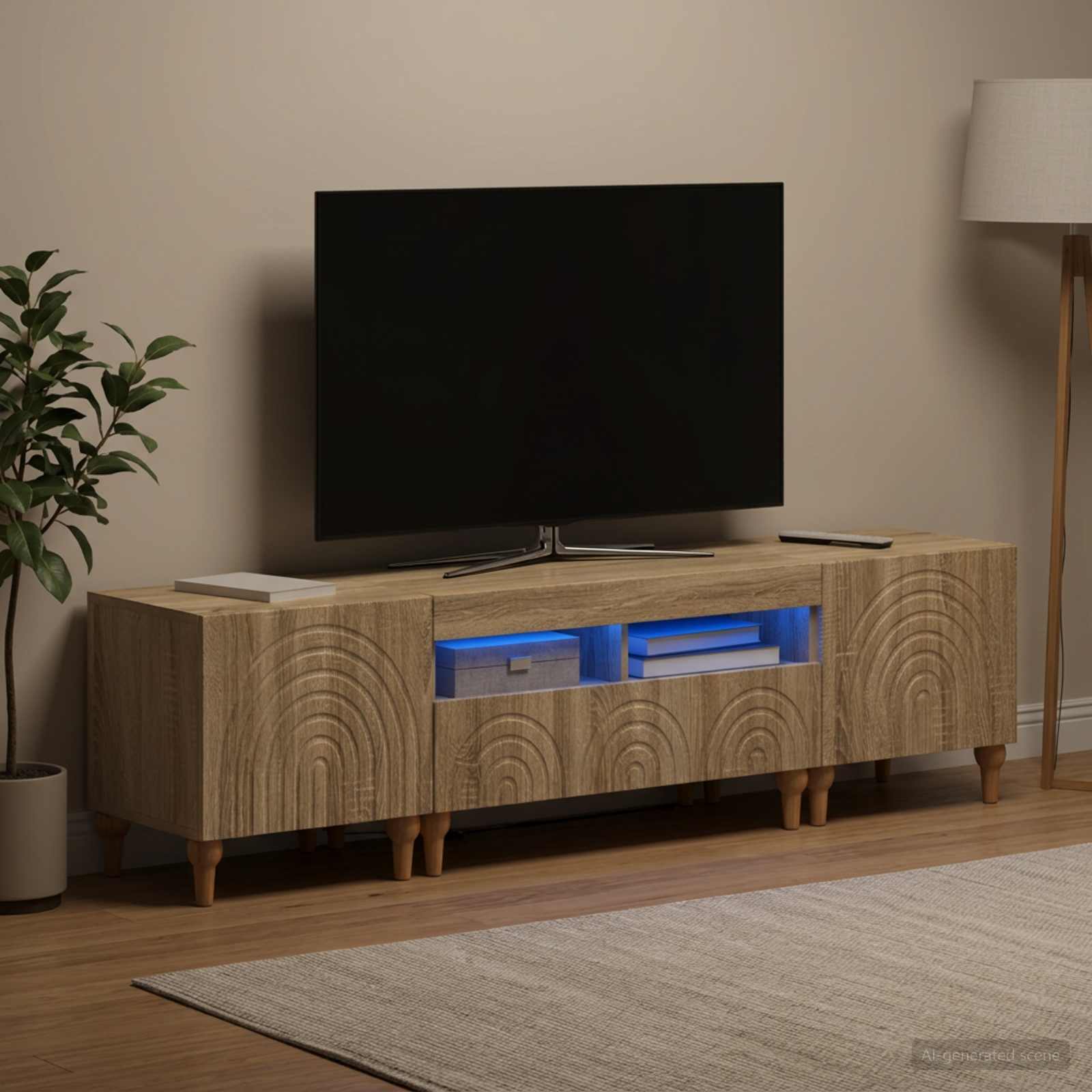 3-teiliges LED TV Regal Sonoma-Eiche Holzwerkstoff