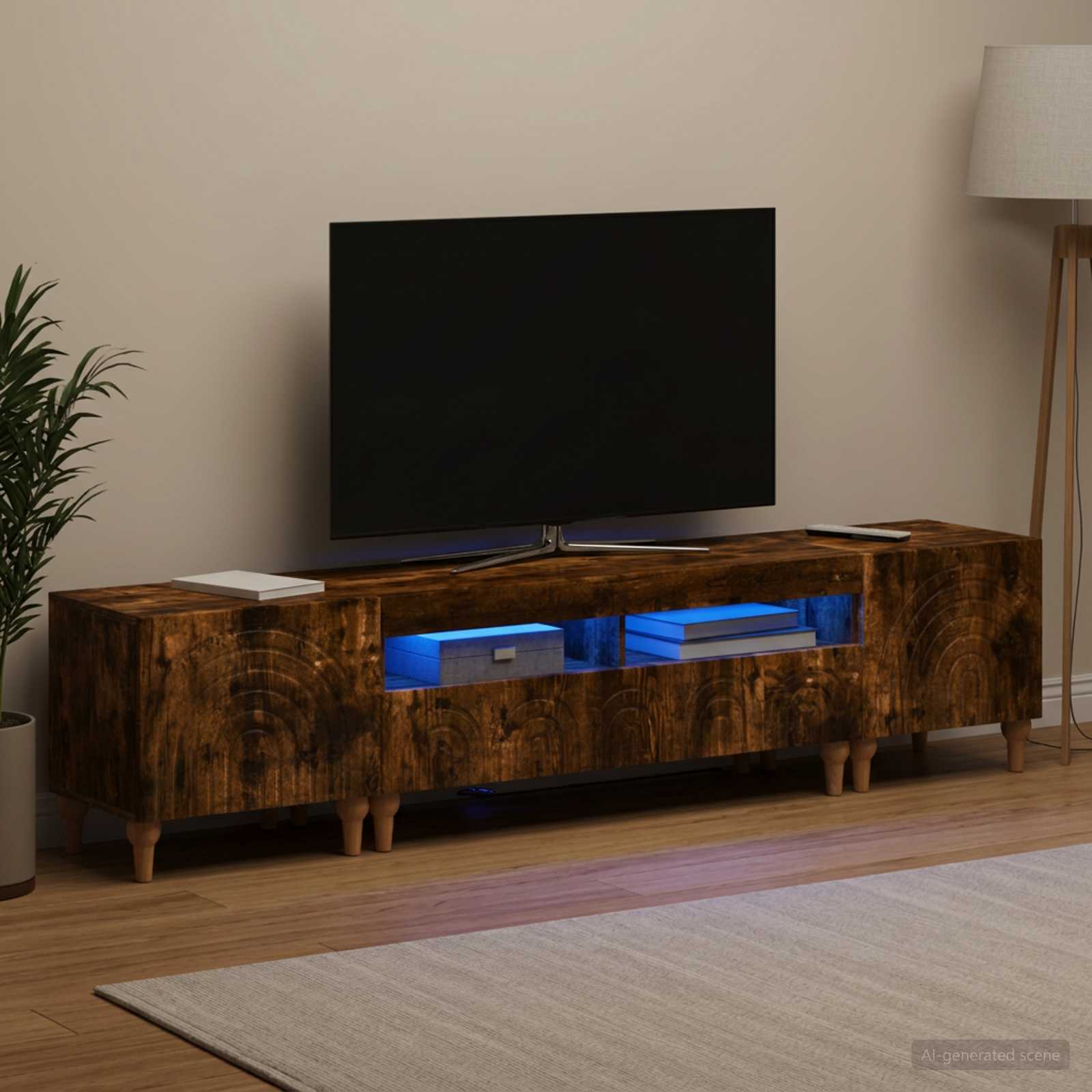 3-teiliges LED TV Regal Raucheiche Holzwerkstoff