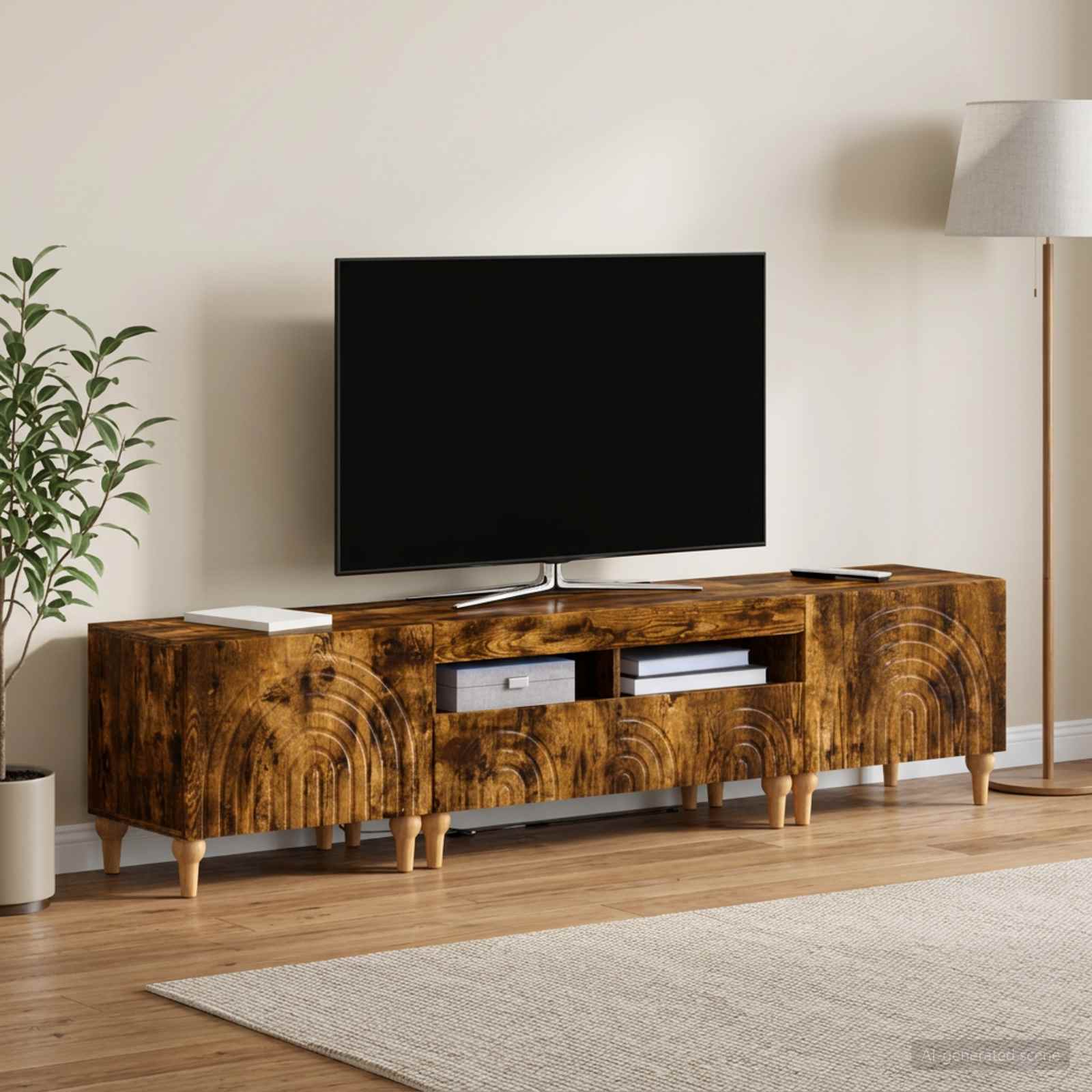 3-teiliges LED TV Regal Raucheiche Holzwerkstoff