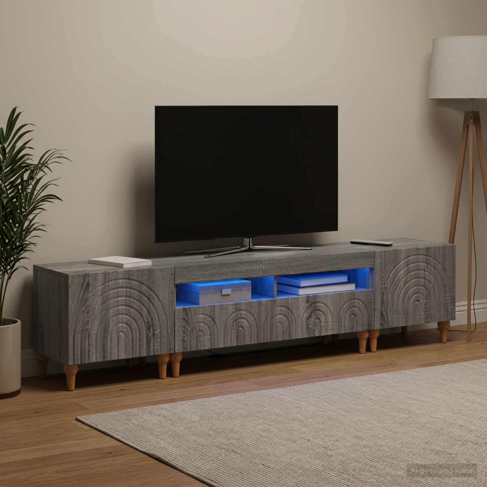 3-teiliges LED TV Regal Sonoma-Grau Holzwerkstoff