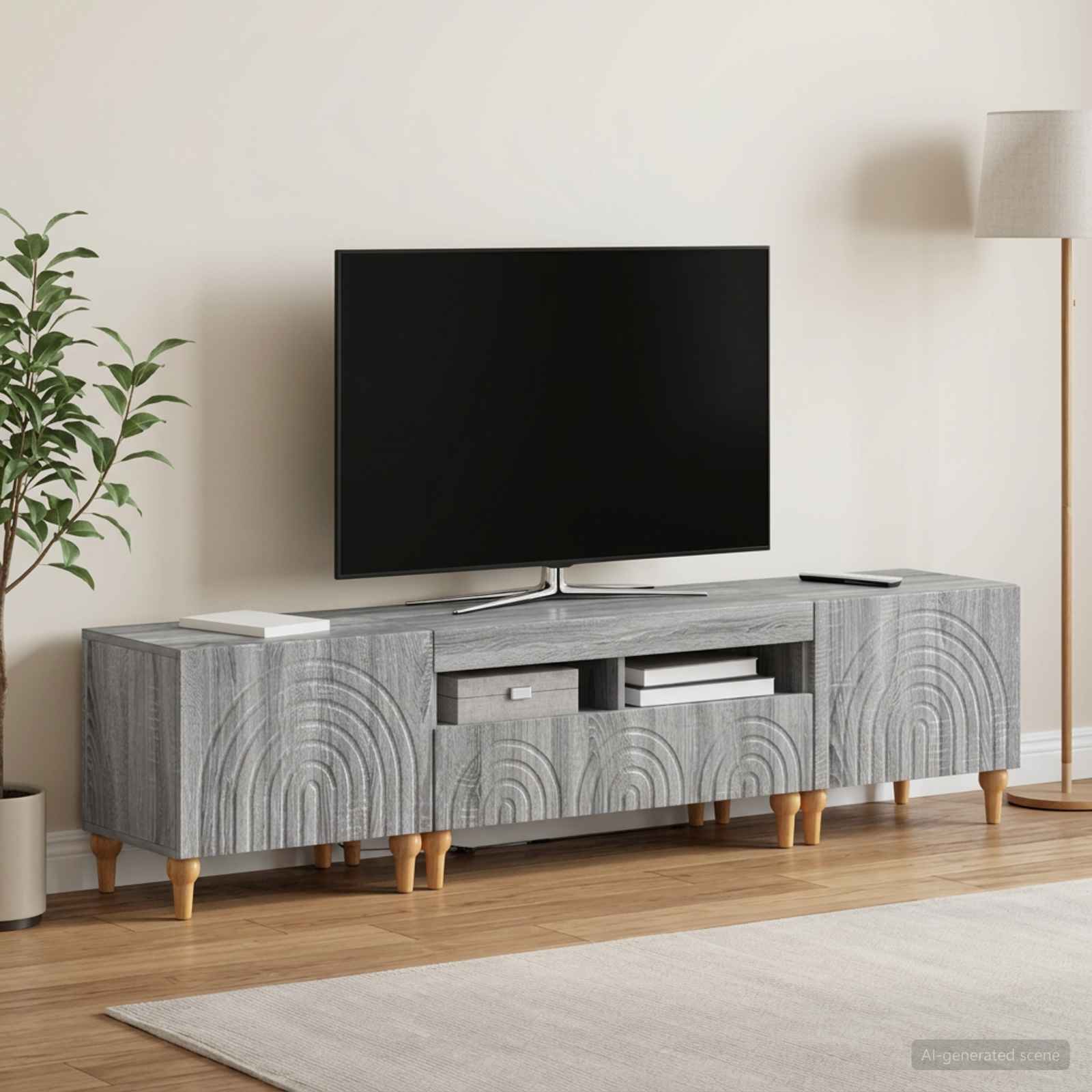 3-teiliges LED TV Regal Sonoma-Grau Holzwerkstoff
