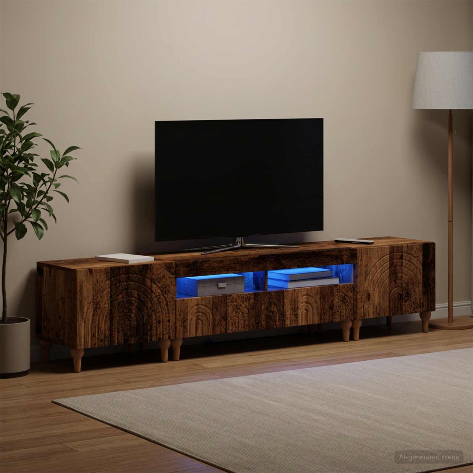 3-teiliges LED TV Regal Altholz Holzwerkstoff
