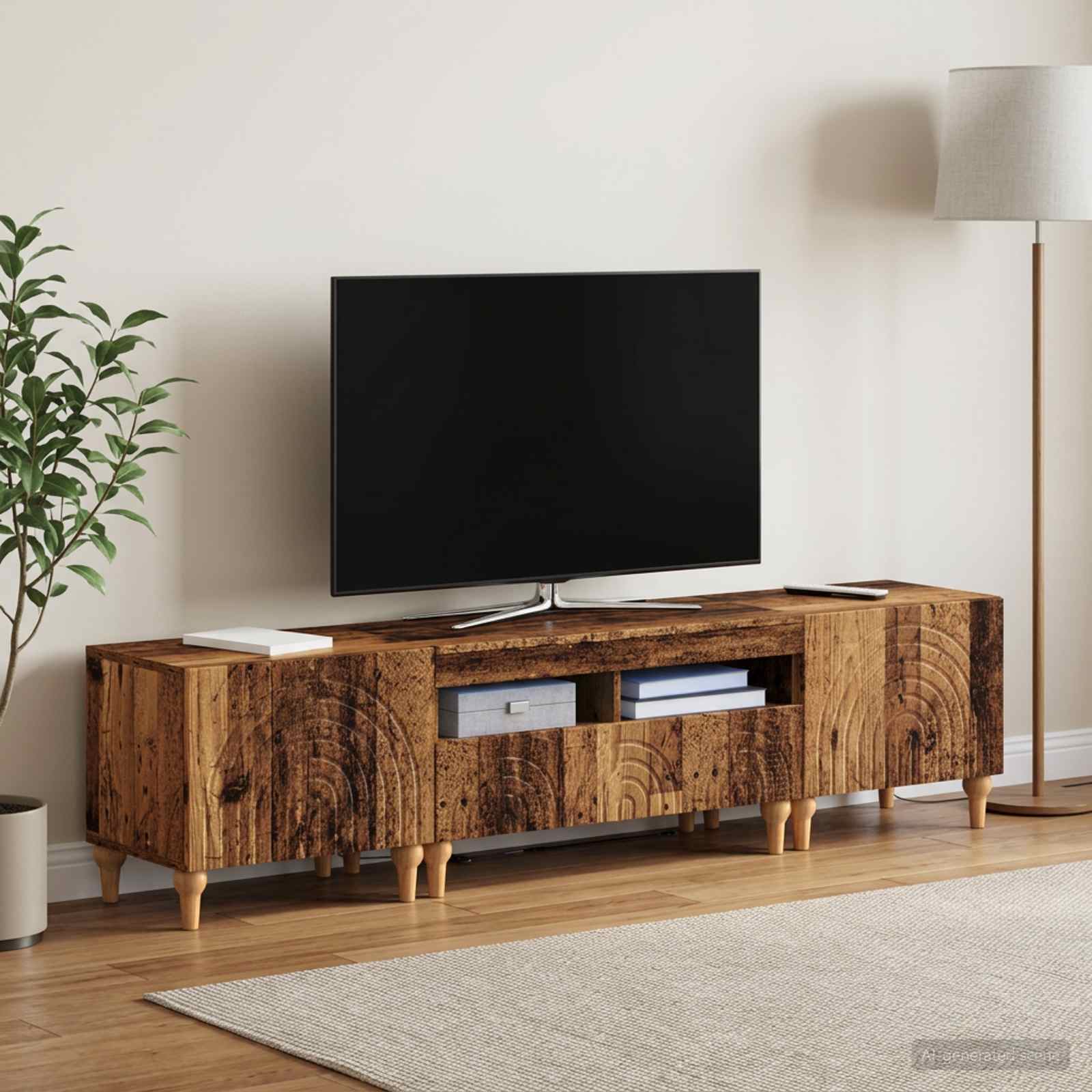 3-teiliges LED TV Regal Altholz Holzwerkstoff
