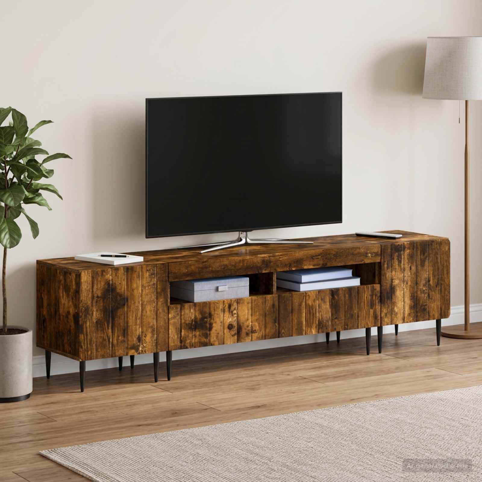 5-teiliges LED TV Schrank Raucheiche Holzwerkstoff