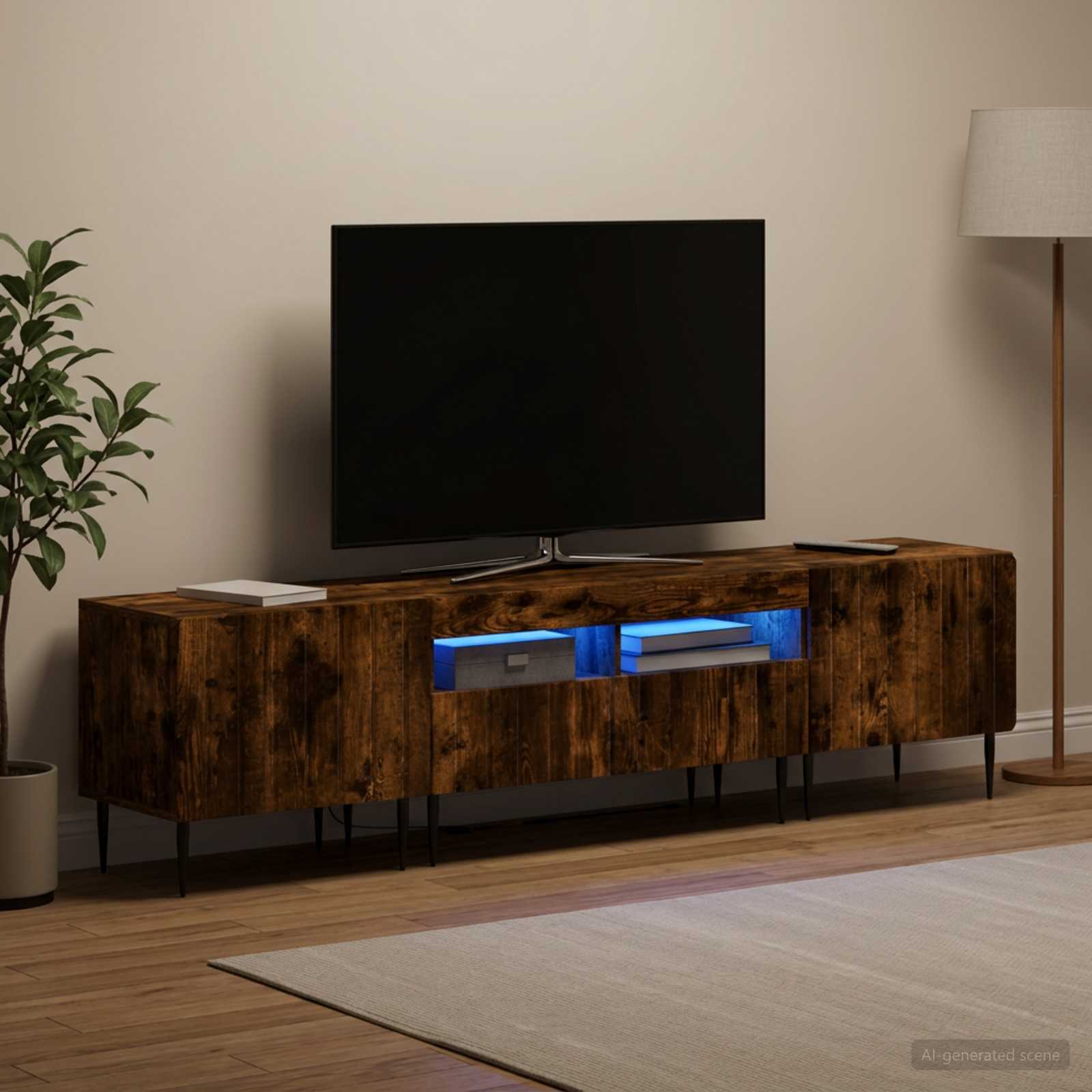 5-teiliges LED TV Schrank Raucheiche Holzwerkstoff