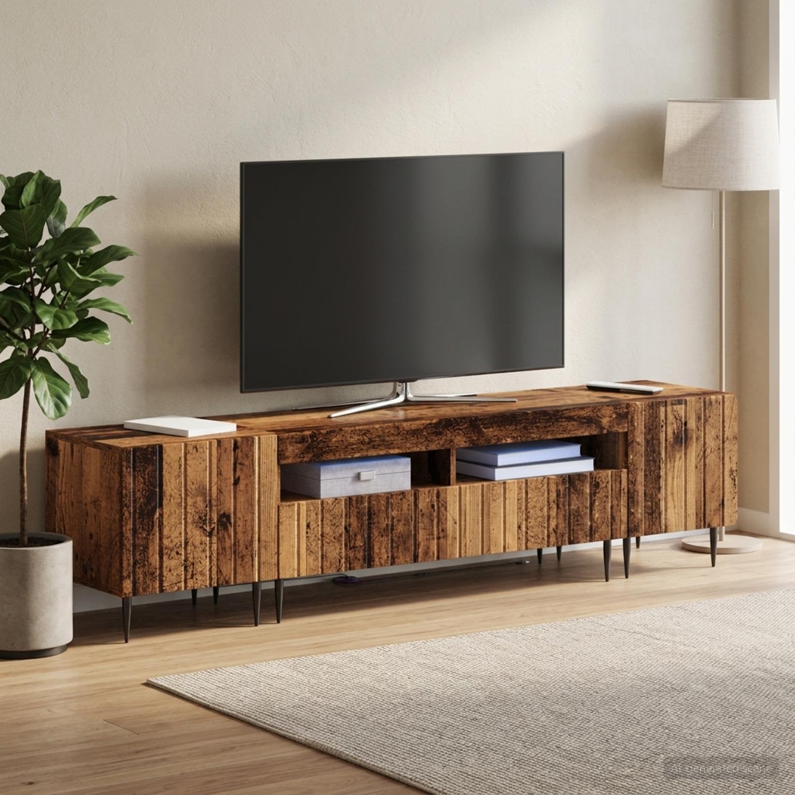5-teiliges LED TV Schrank Altholz Holzwerkstoff