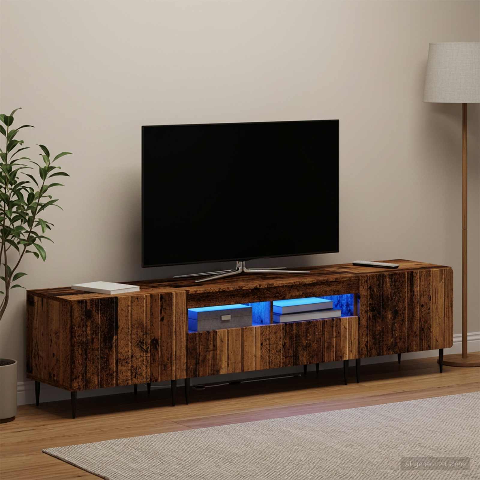 5-teiliges LED TV Schrank Altholz Holzwerkstoff