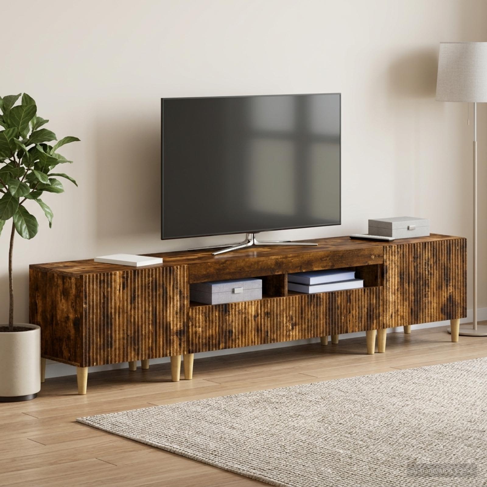 5-teiliges LED TV Schrank ARNHEM Raucheiche Holzwerkstoff