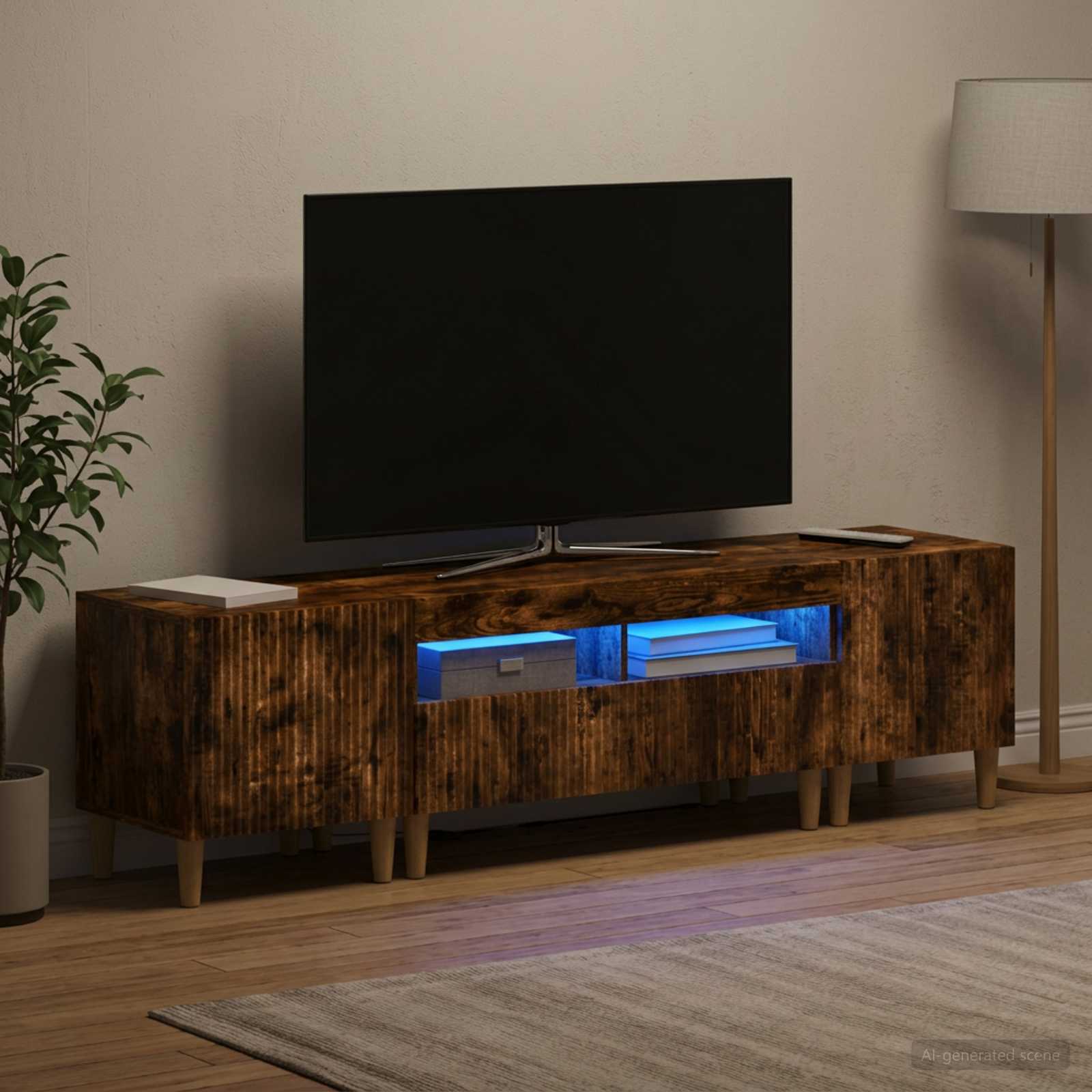 5-teiliges LED TV Schrank Raucheiche Holzwerkstoff