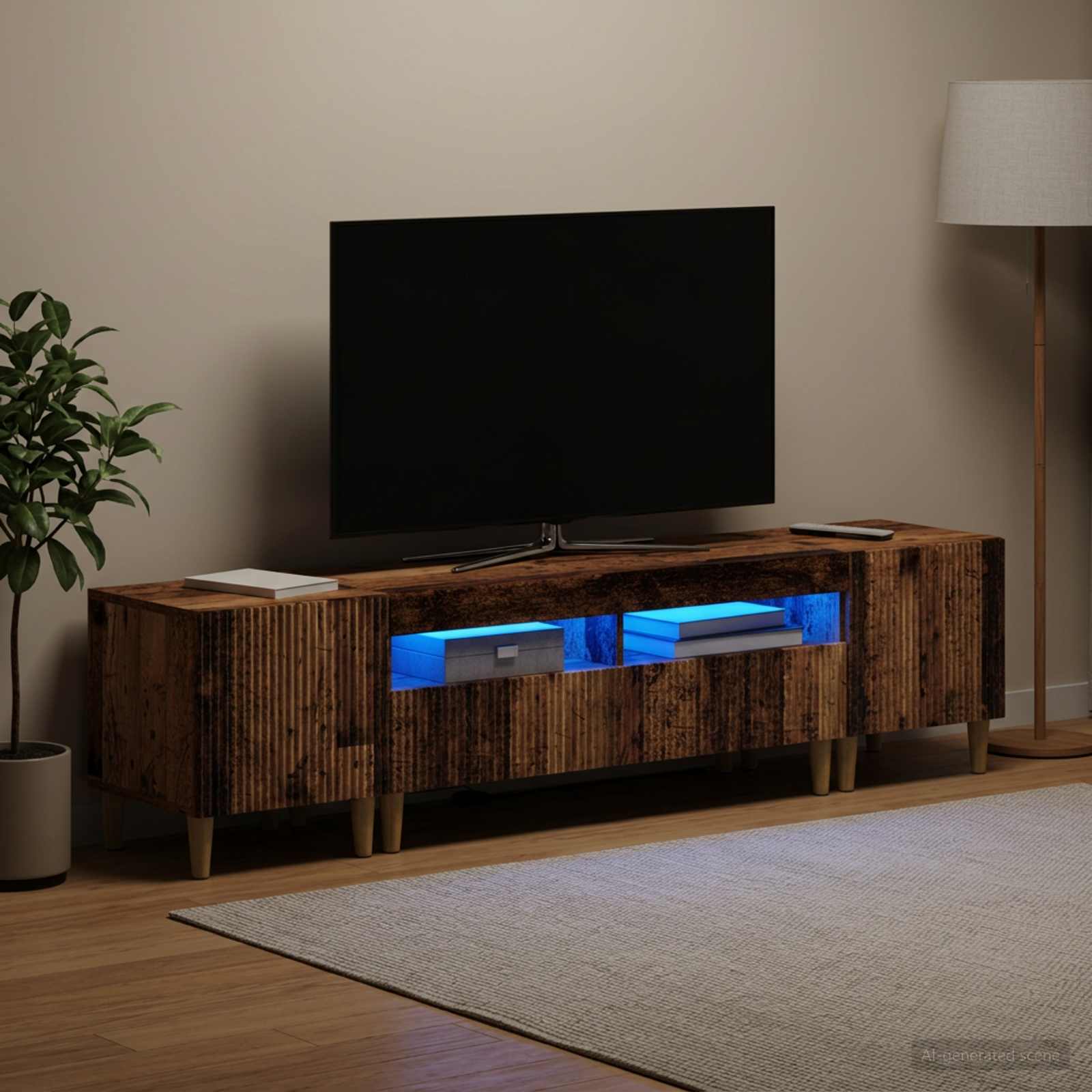 5-teiliges LED TV Schrank Altholz Holzwerkstoff