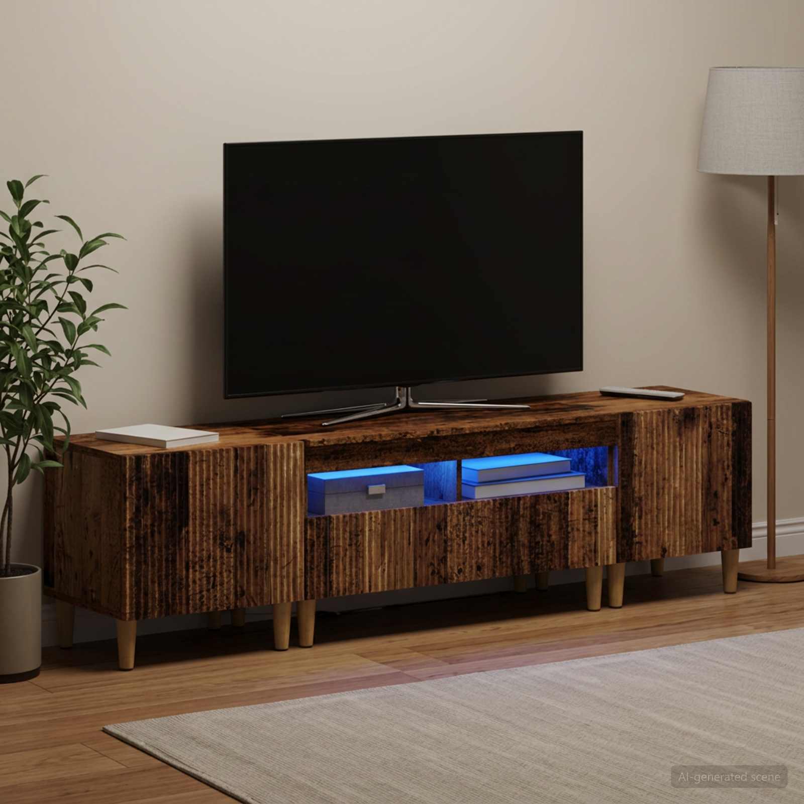 5-teiliges LED TV Schrank Altholz Holzwerkstoff