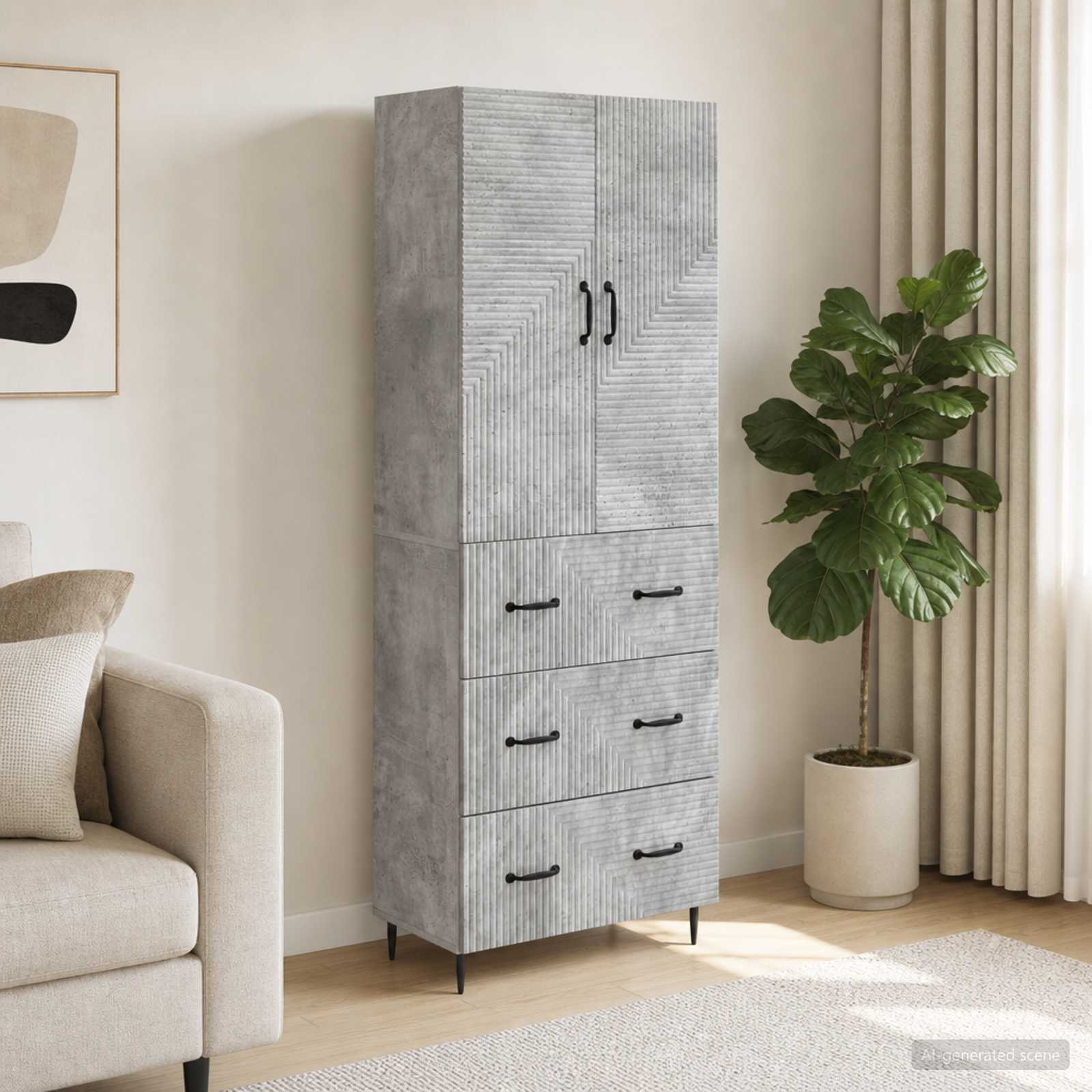Schrankset 2 stk. 66 x 34,5 x 90 cm Holzwerkstoff Betongrau