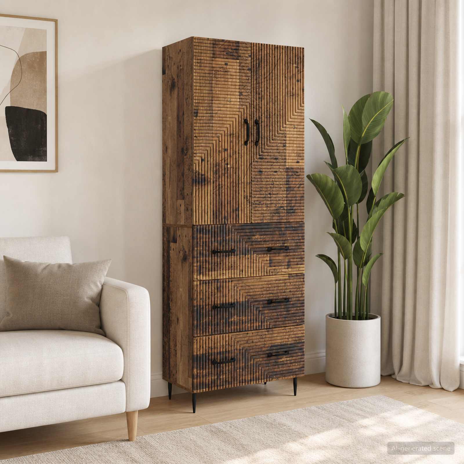 Schrankset 2 stk. 66 x 34,5 x 90 cm Holzwerkstoff Altholz