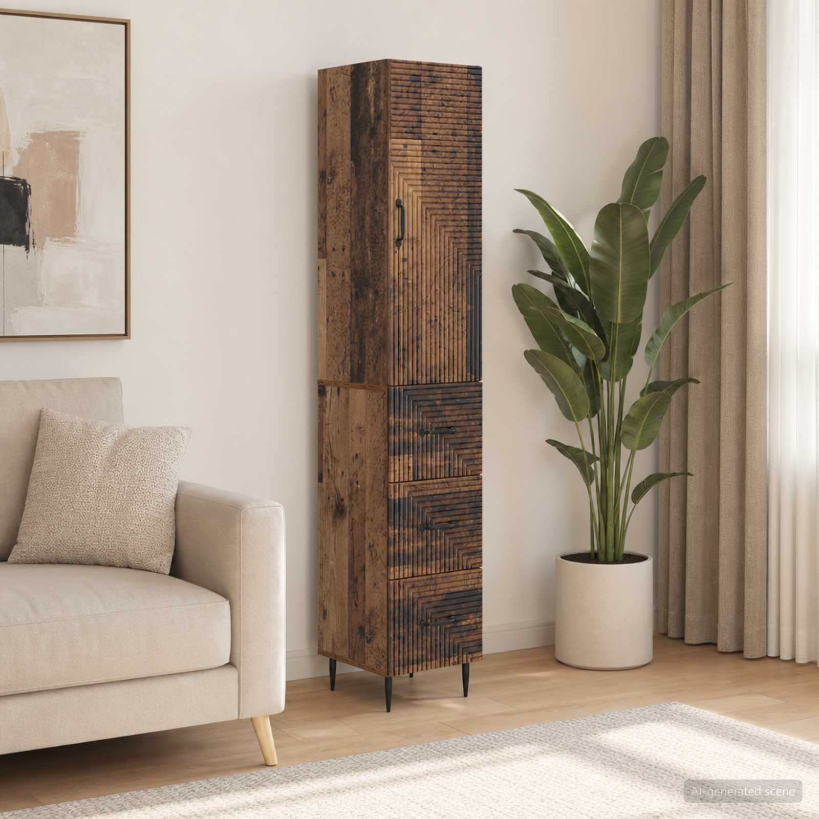 Schrankset 2 stk. 33 x 34,5 x 90 cm Holzwerkstoff Altholz