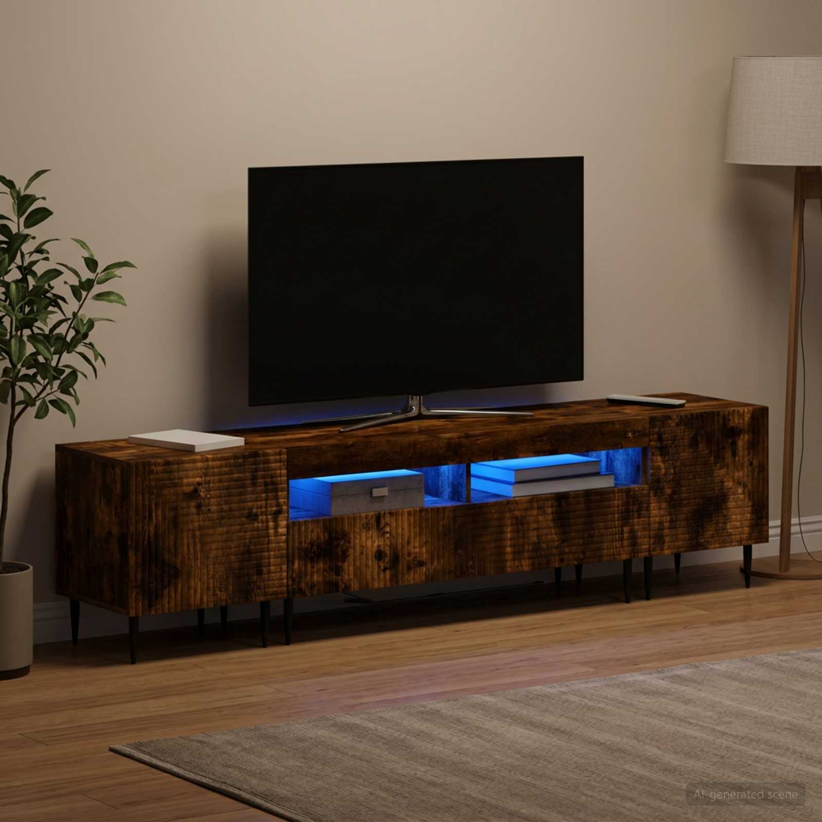 3-teiliges LED TV Regal Raucheiche Holzwerkstoff