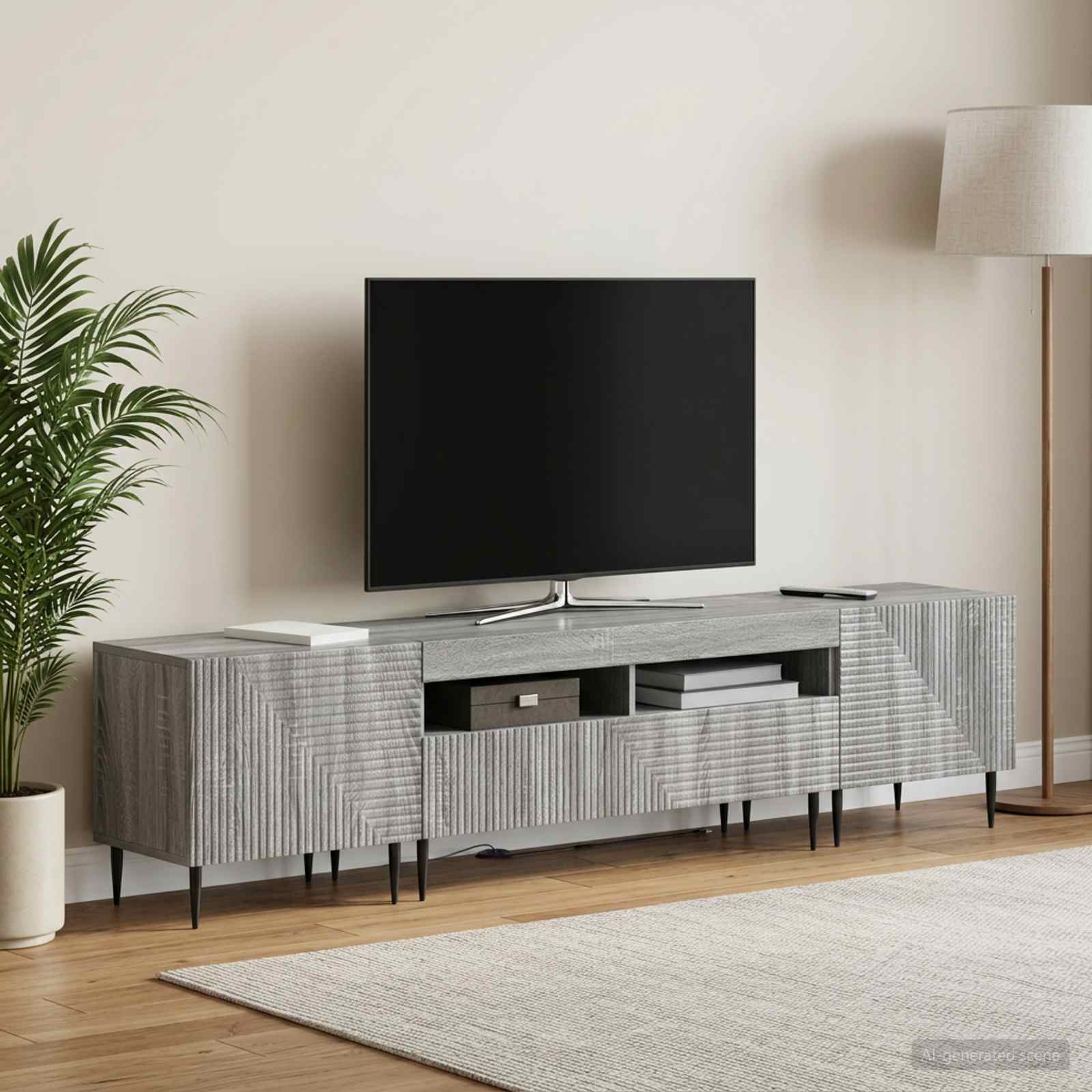 3-teiliges LED TV Regal Sonoma-Grau Holzwerkstoff