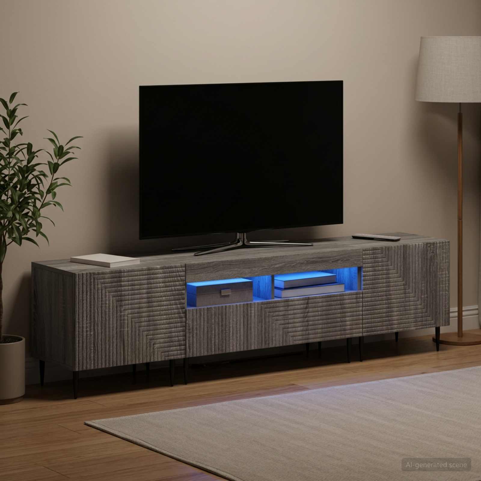 3-teiliges LED TV Regal Sonoma-Grau Holzwerkstoff