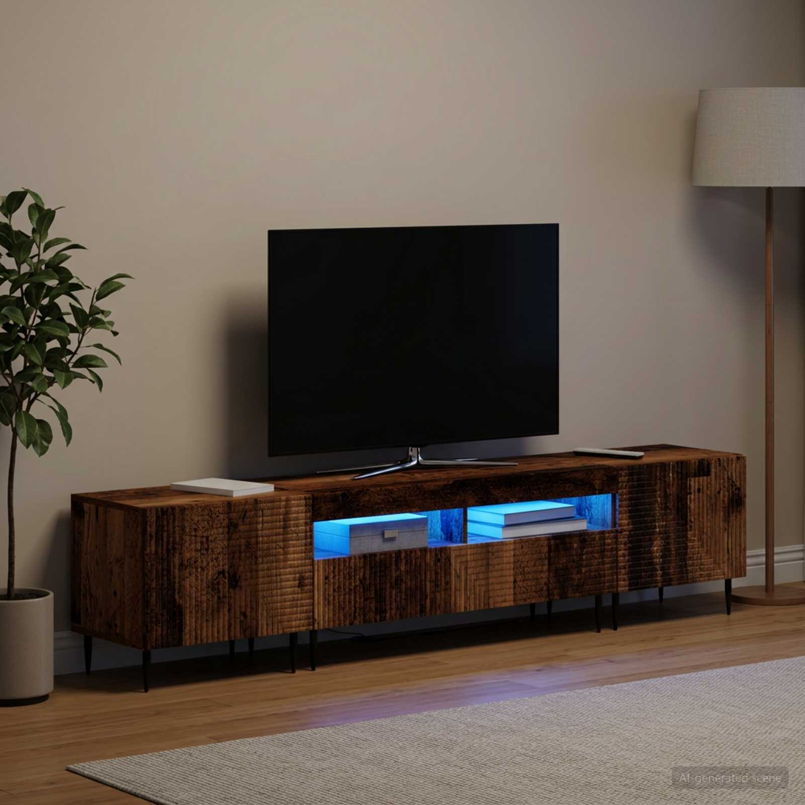 3-teiliges LED TV Regal Altholz Holzwerkstoff