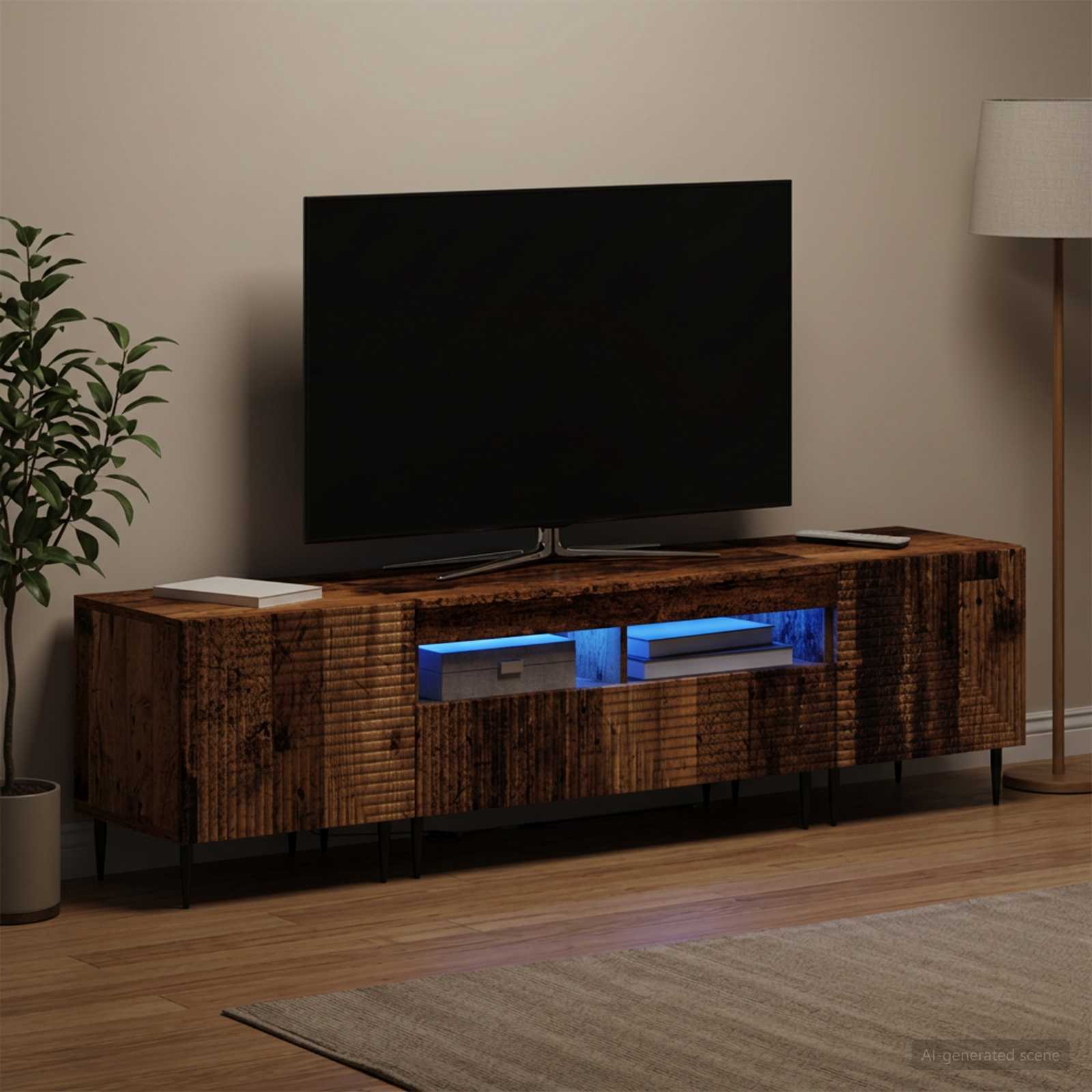 3-teiliges LED TV Regal Altholz Holzwerkstoff