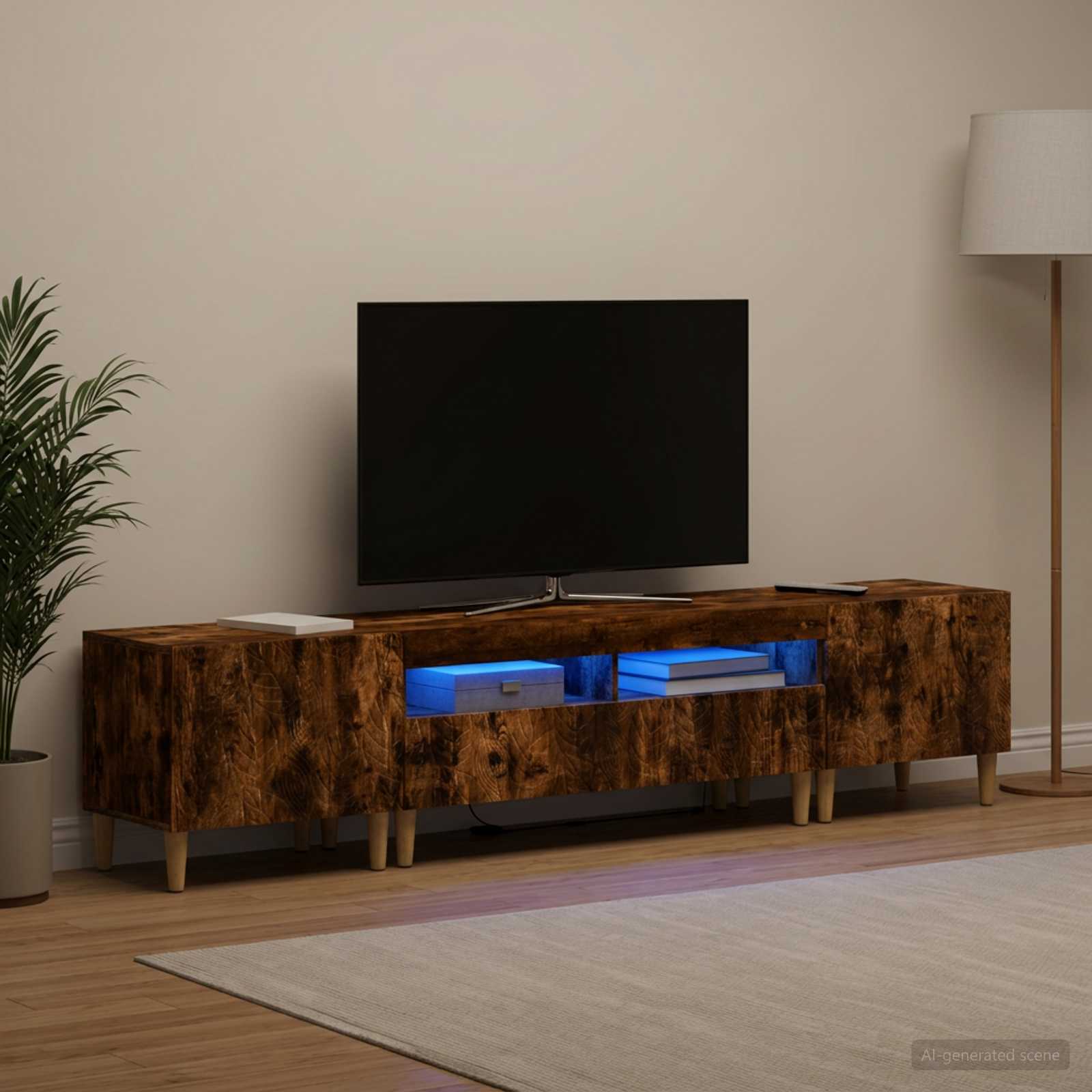 5-teiliges LED TV Schrank Raucheiche Holzwerkstoff