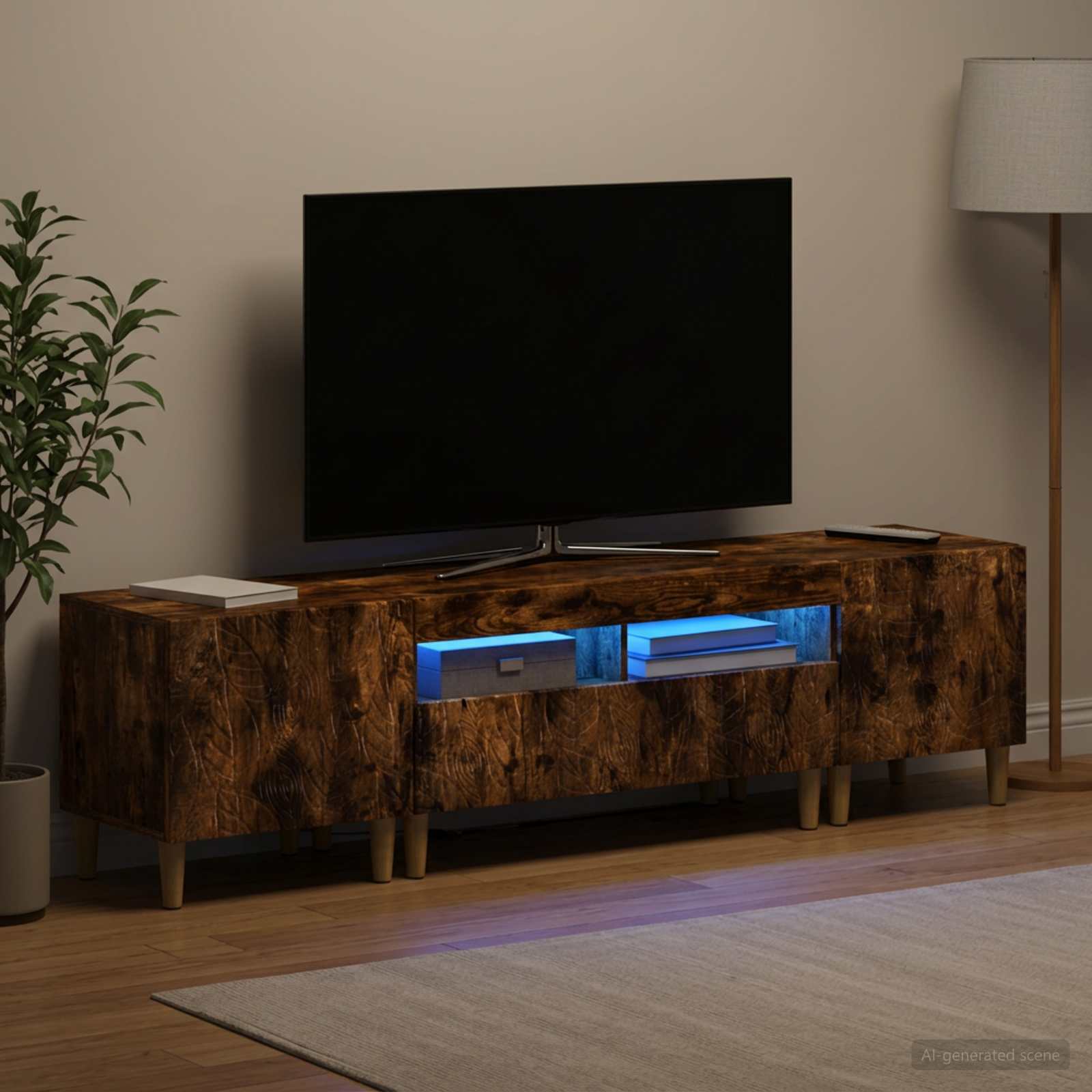 5-teiliges LED TV Schrank Raucheiche Holzwerkstoff